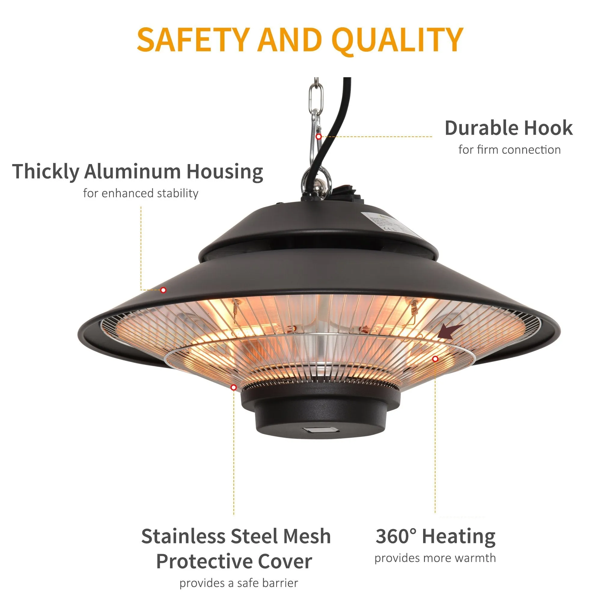 1500W Electric Patio Heater Hanging Heater w/ Remote Control for Outdoor Indoor