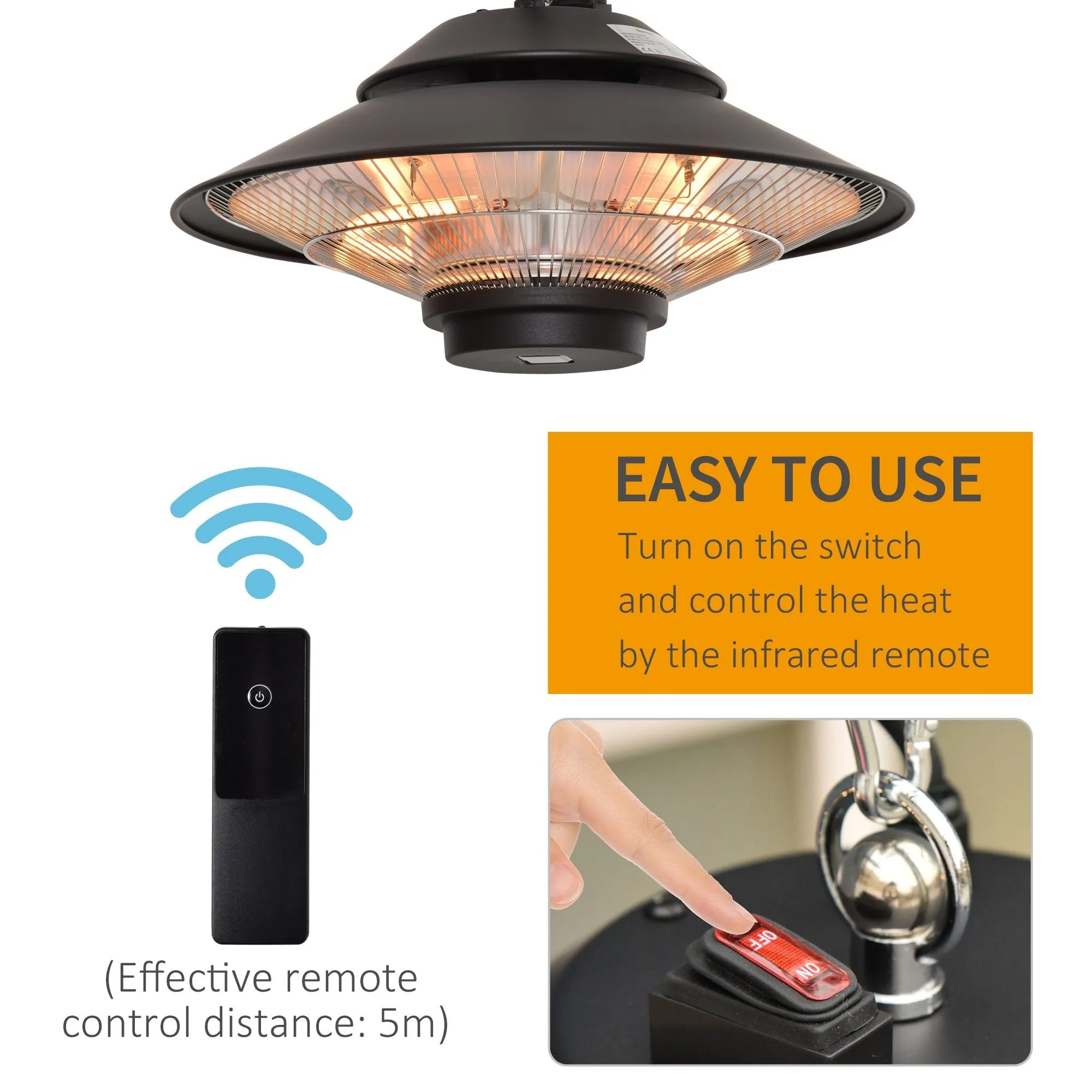 1500W Electric Patio Heater Hanging Heater w/ Remote Control for Outdoor Indoor