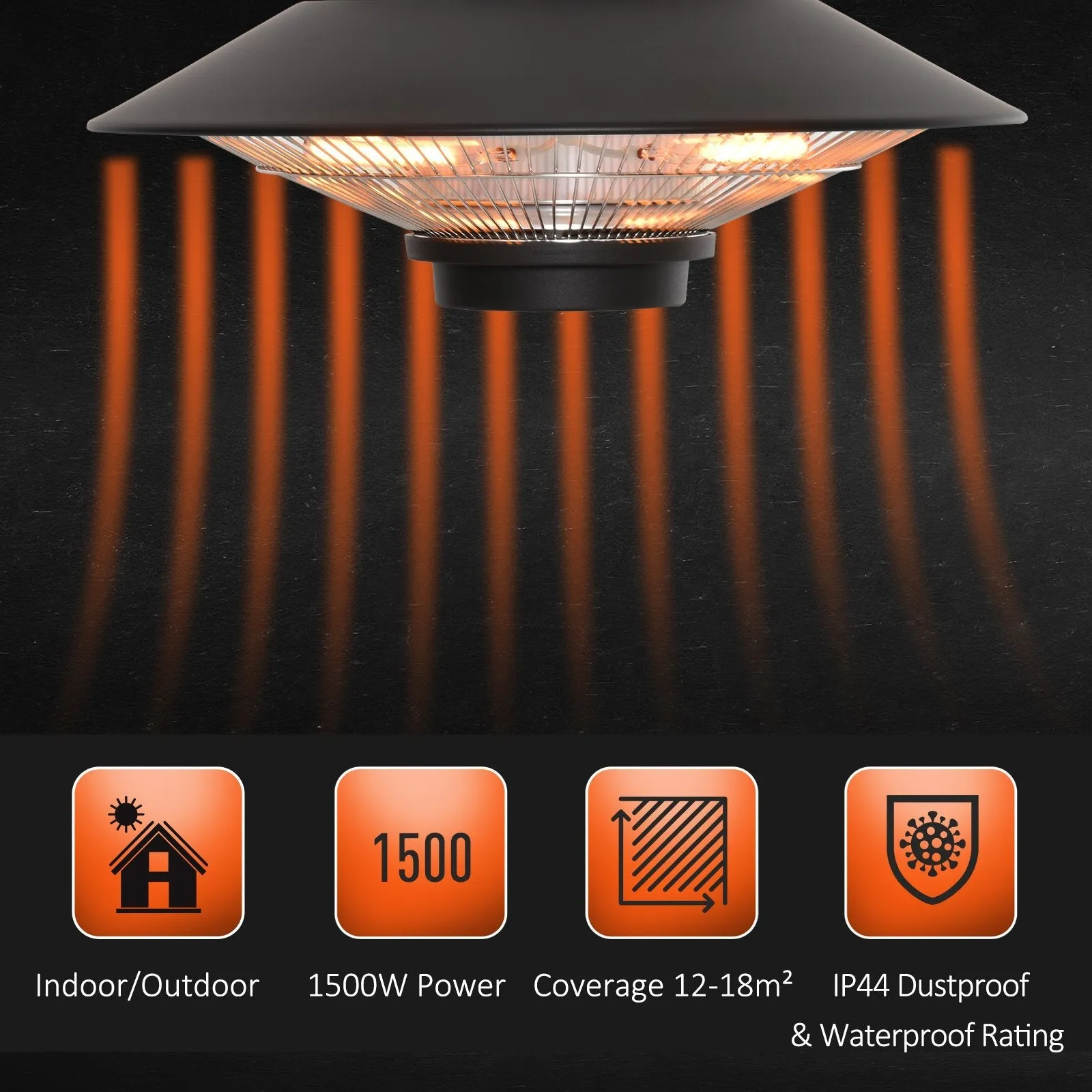 1500W Electric Patio Heater Hanging Heater w/ Remote Control for Outdoor Indoor