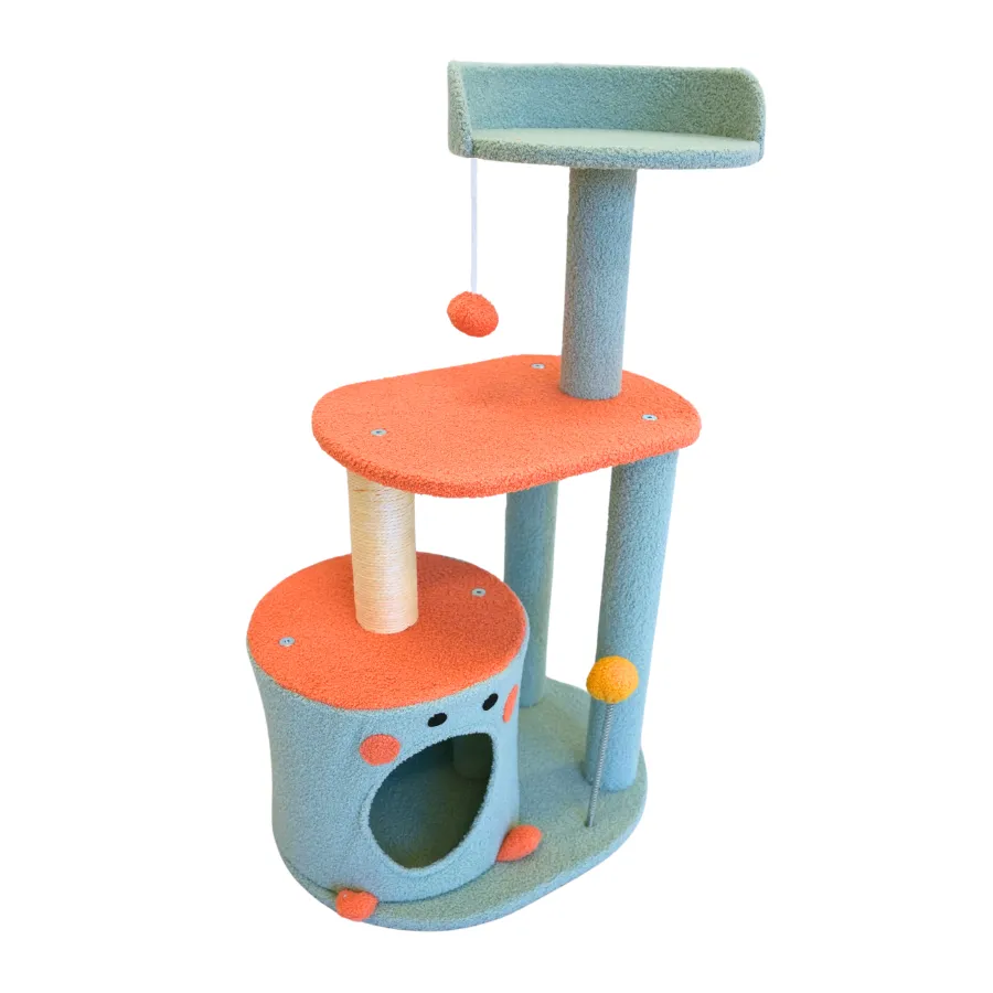 85cm Cat Tree with Sisal Poles, Cave, Toys and Perch - Petwiz