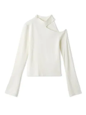 Asymmetrical High-Neck Shoulder Knit Top