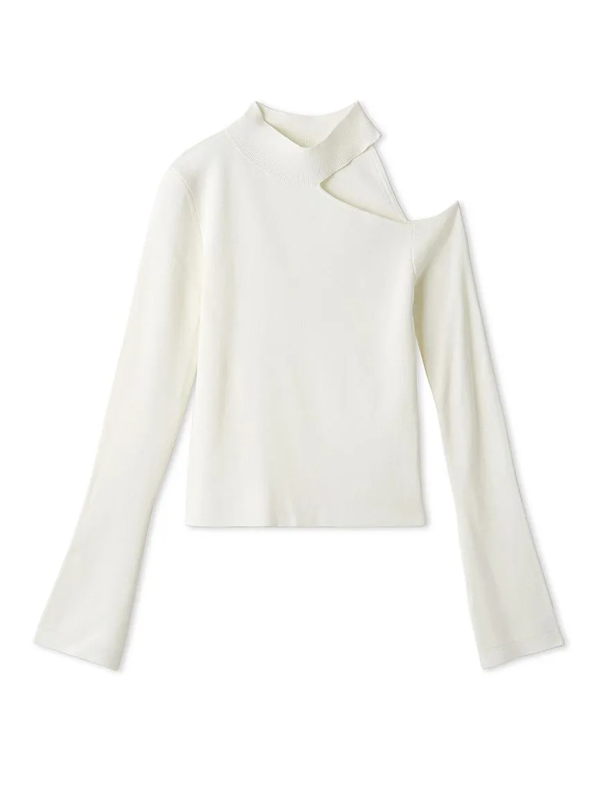 Asymmetrical High-Neck Shoulder Knit Top