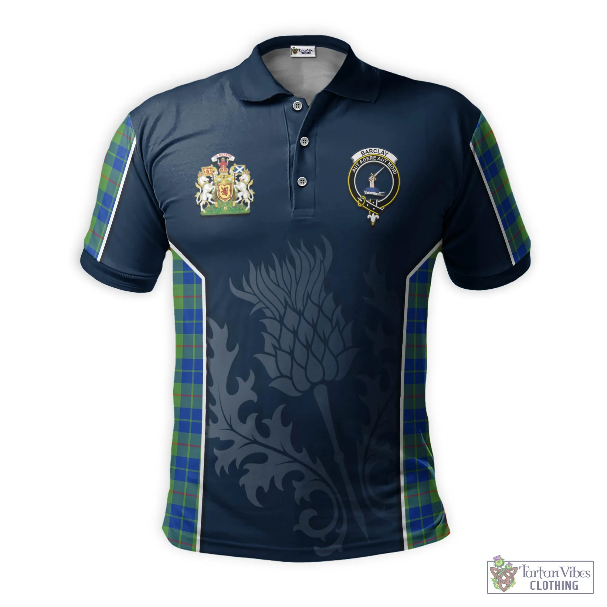 Barclay Hunting Ancient Tartan Men's Polo Shirt with Family Crest and Scottish Thistle Vibes Sport Style