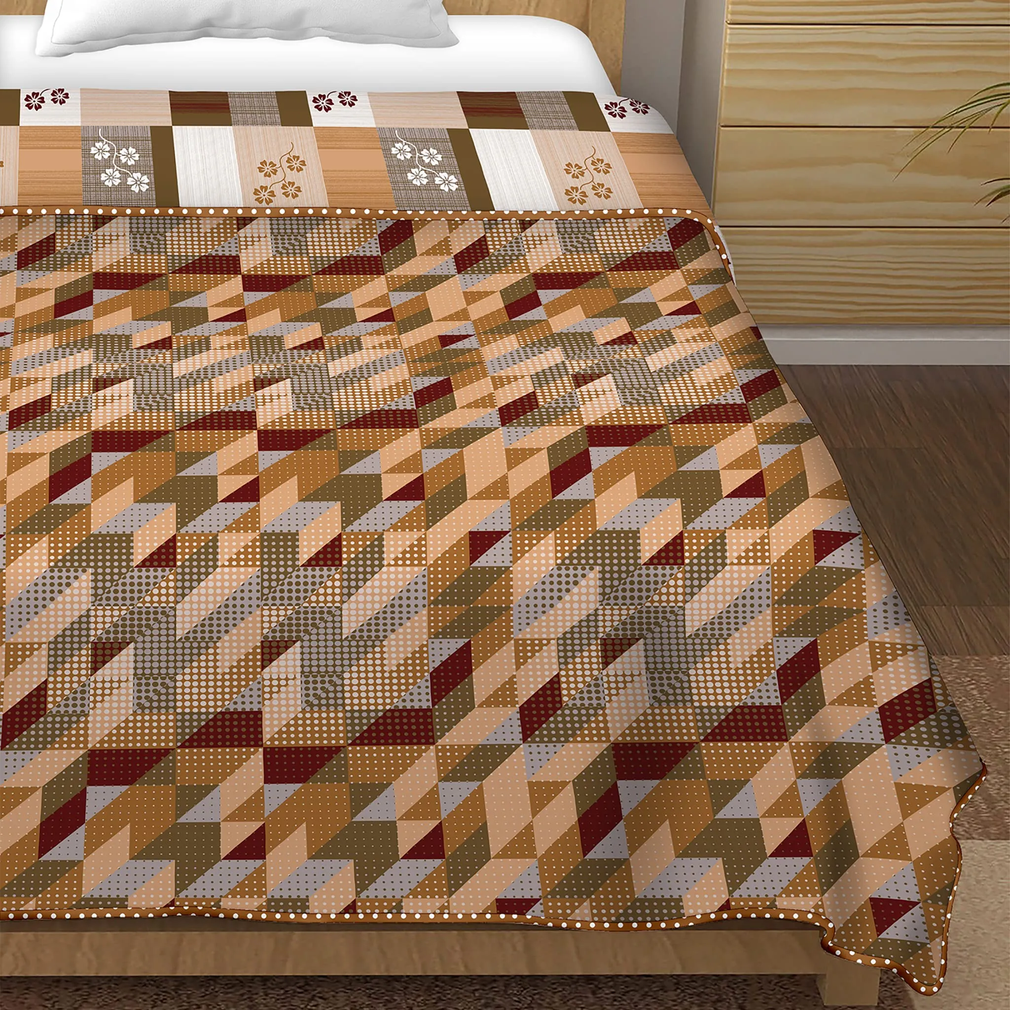Bella Casa 100% Cotton, Reversible Single Dohar/AC Blanket 152 cm X 228 cm -Brown Colour