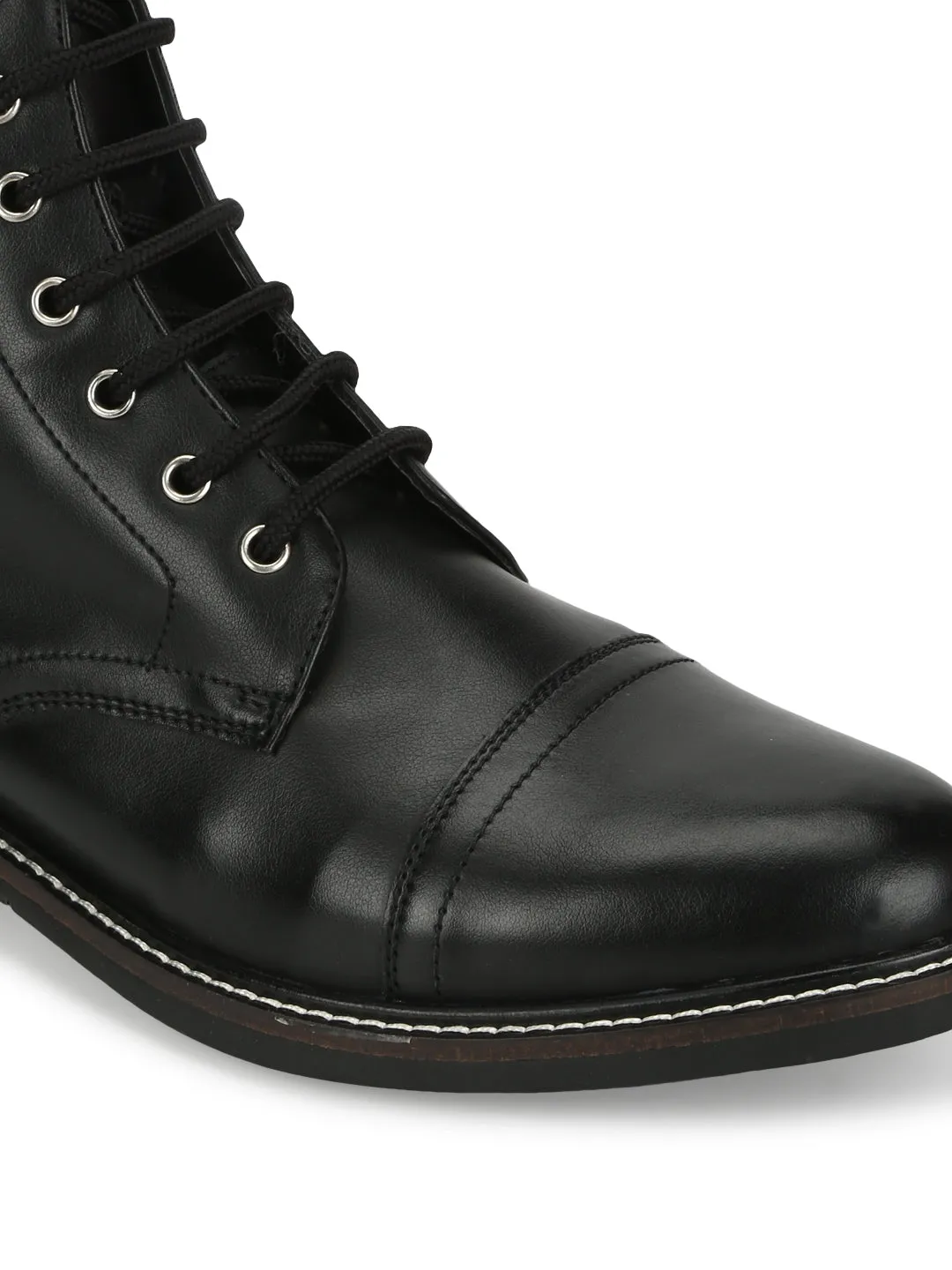 Black PU Lace Up High Ankle Men's Boots