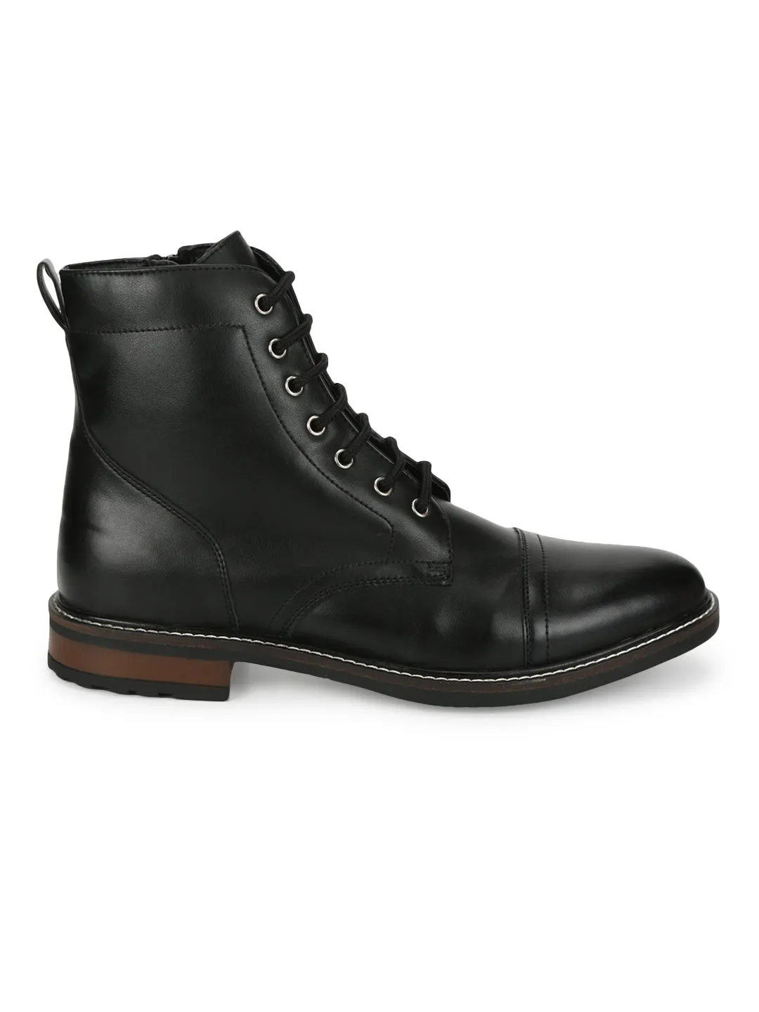 Black PU Lace Up High Ankle Men's Boots