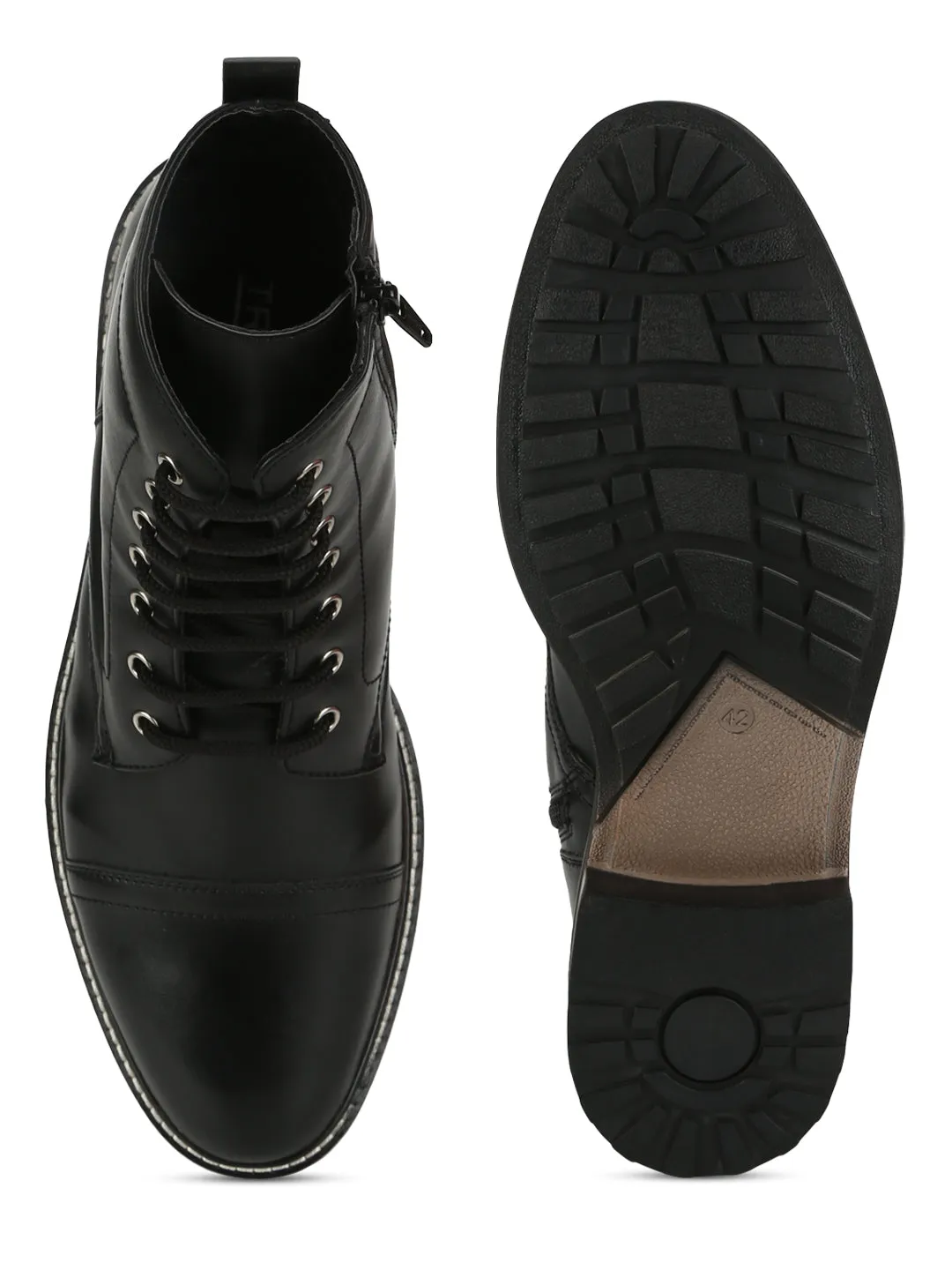 Black PU Lace Up High Ankle Men's Boots