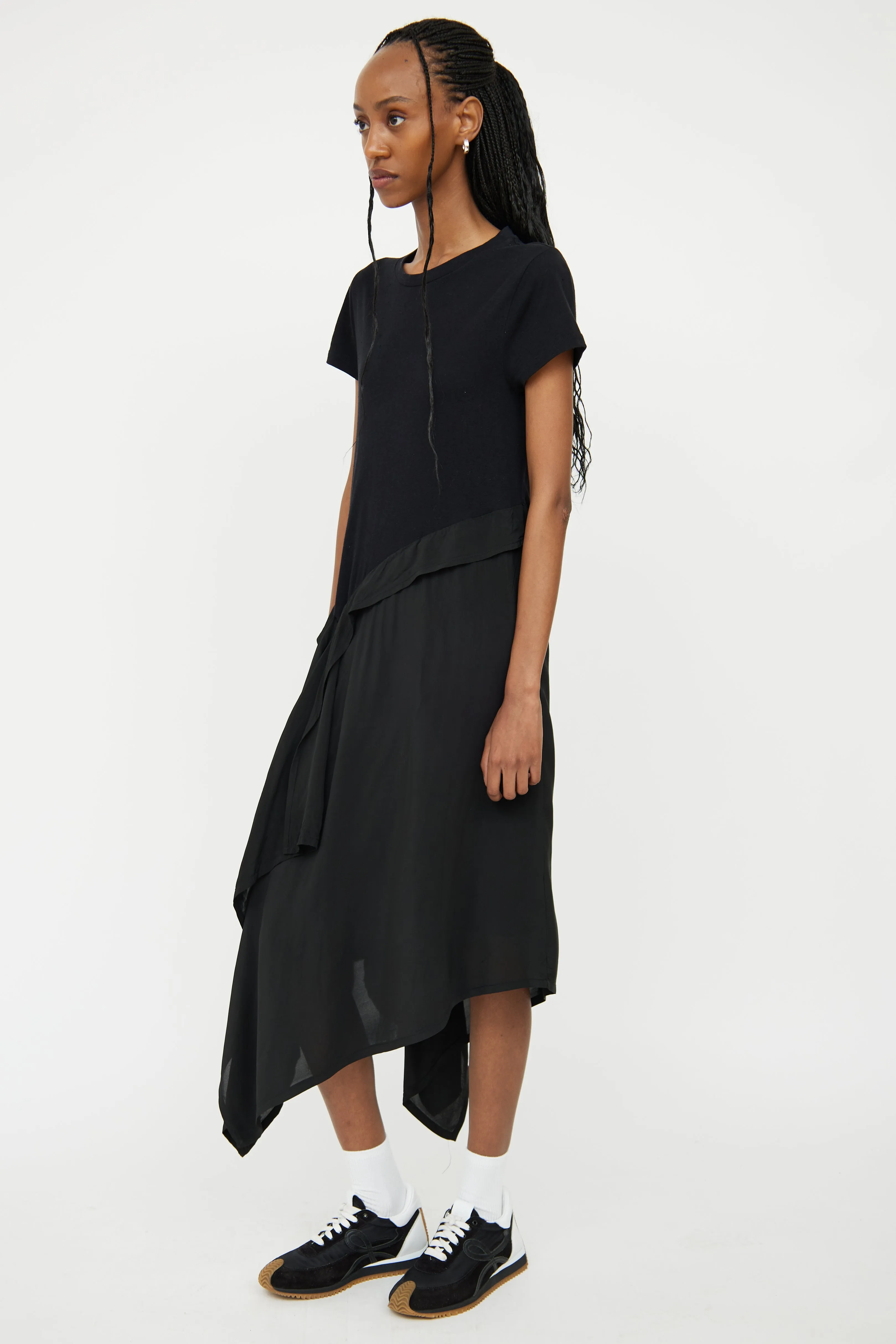 Black Silk Blend Anagram Logo Asymmetric Dress