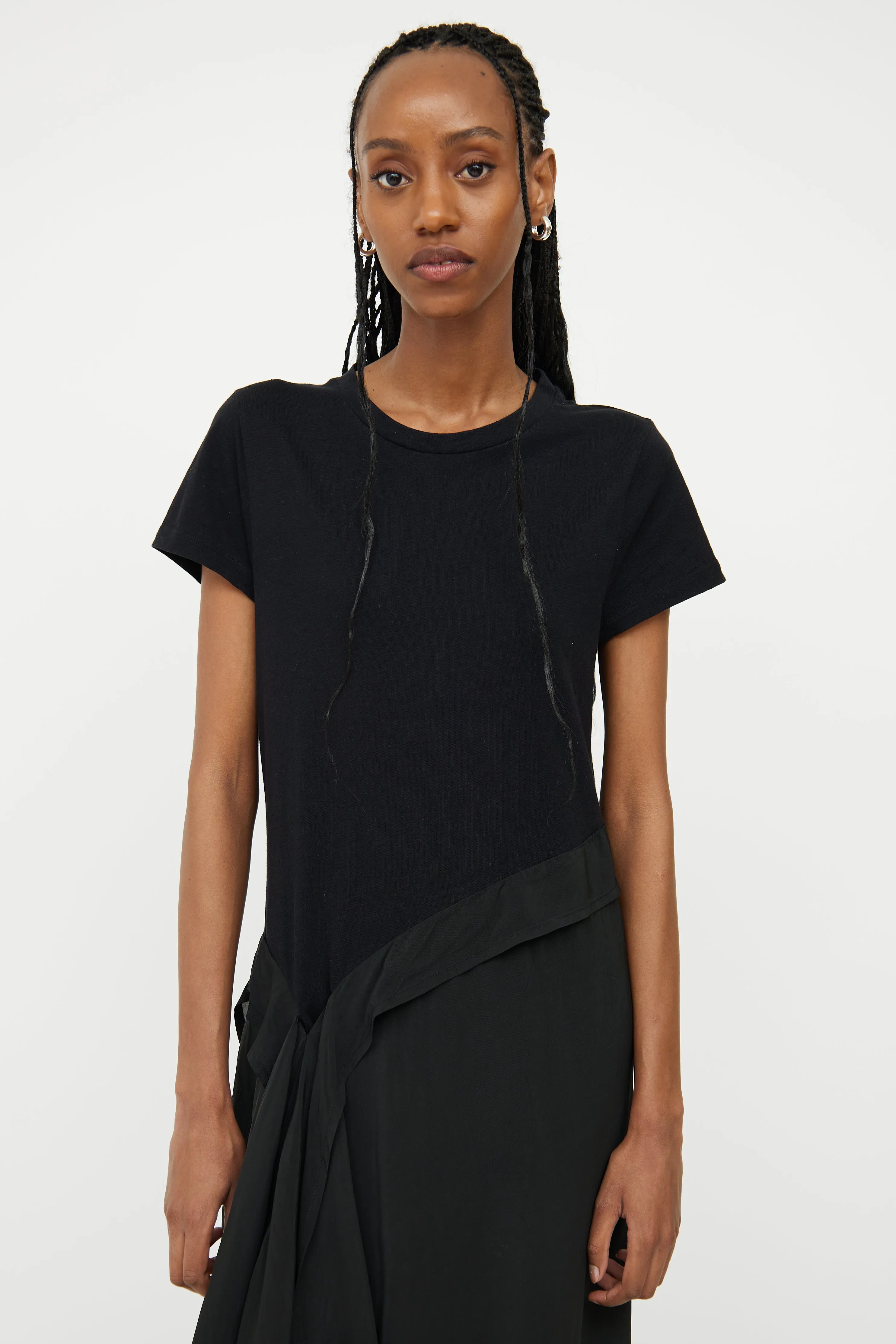 Black Silk Blend Anagram Logo Asymmetric Dress