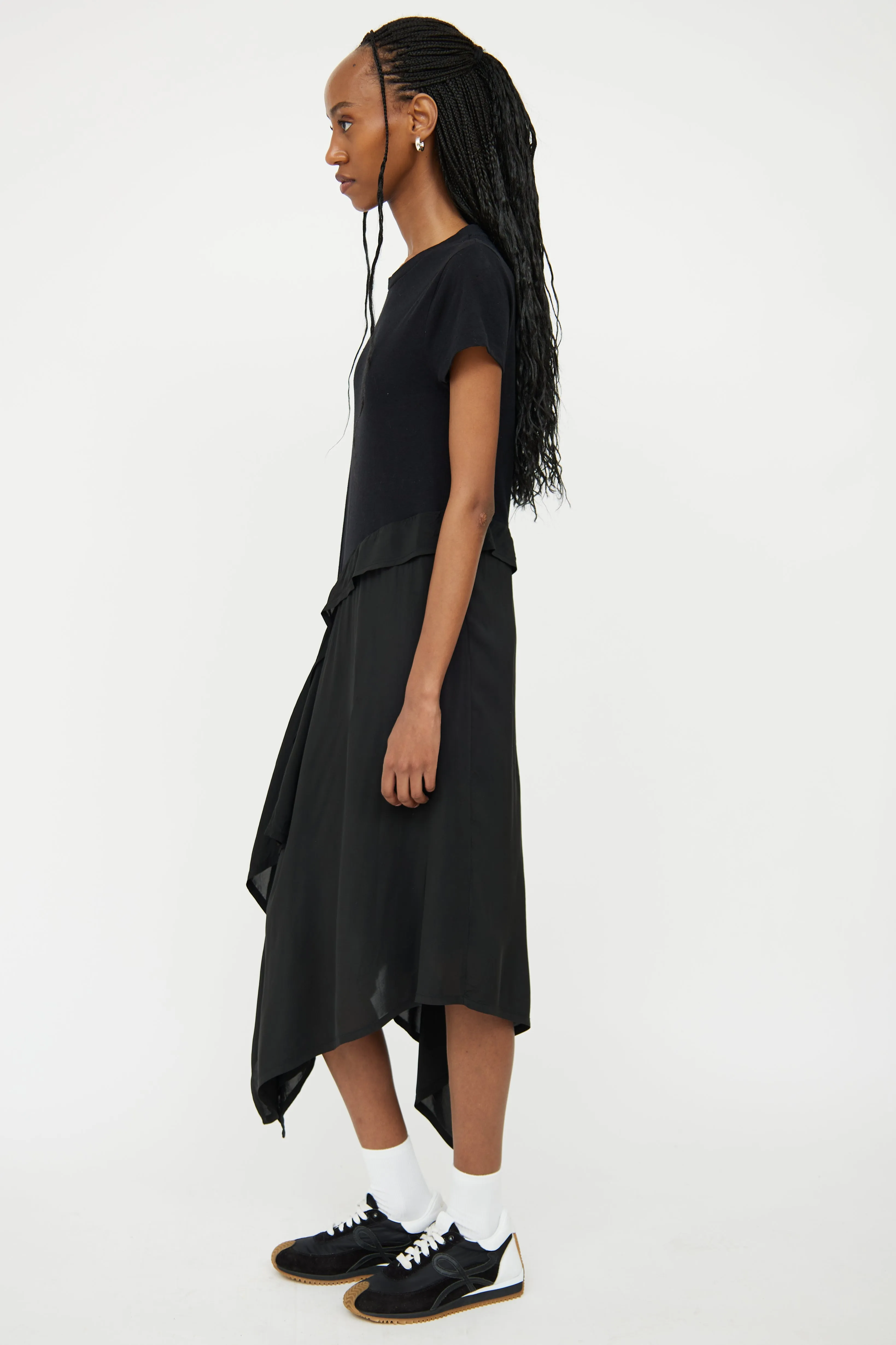 Black Silk Blend Anagram Logo Asymmetric Dress