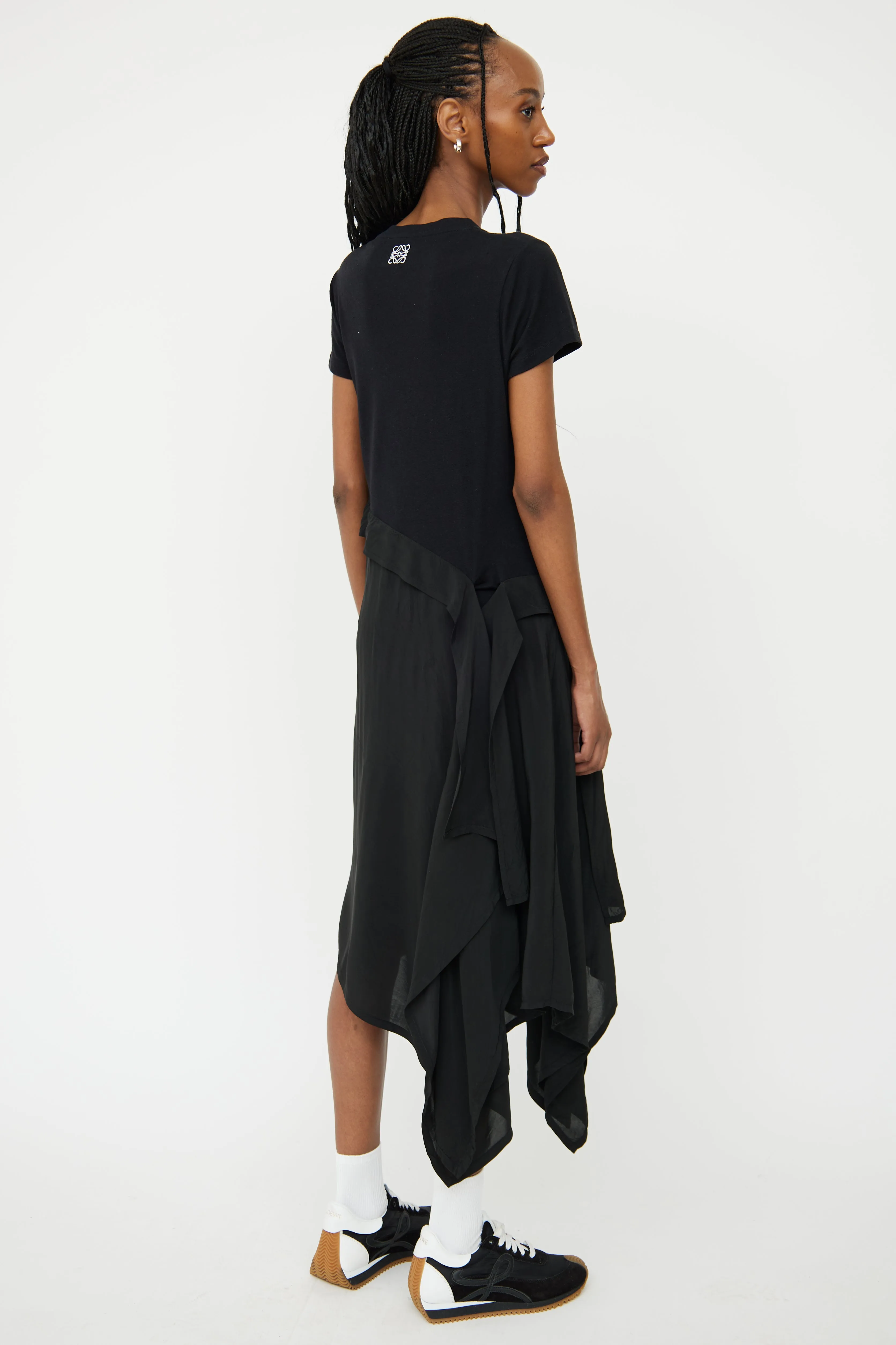 Black Silk Blend Anagram Logo Asymmetric Dress