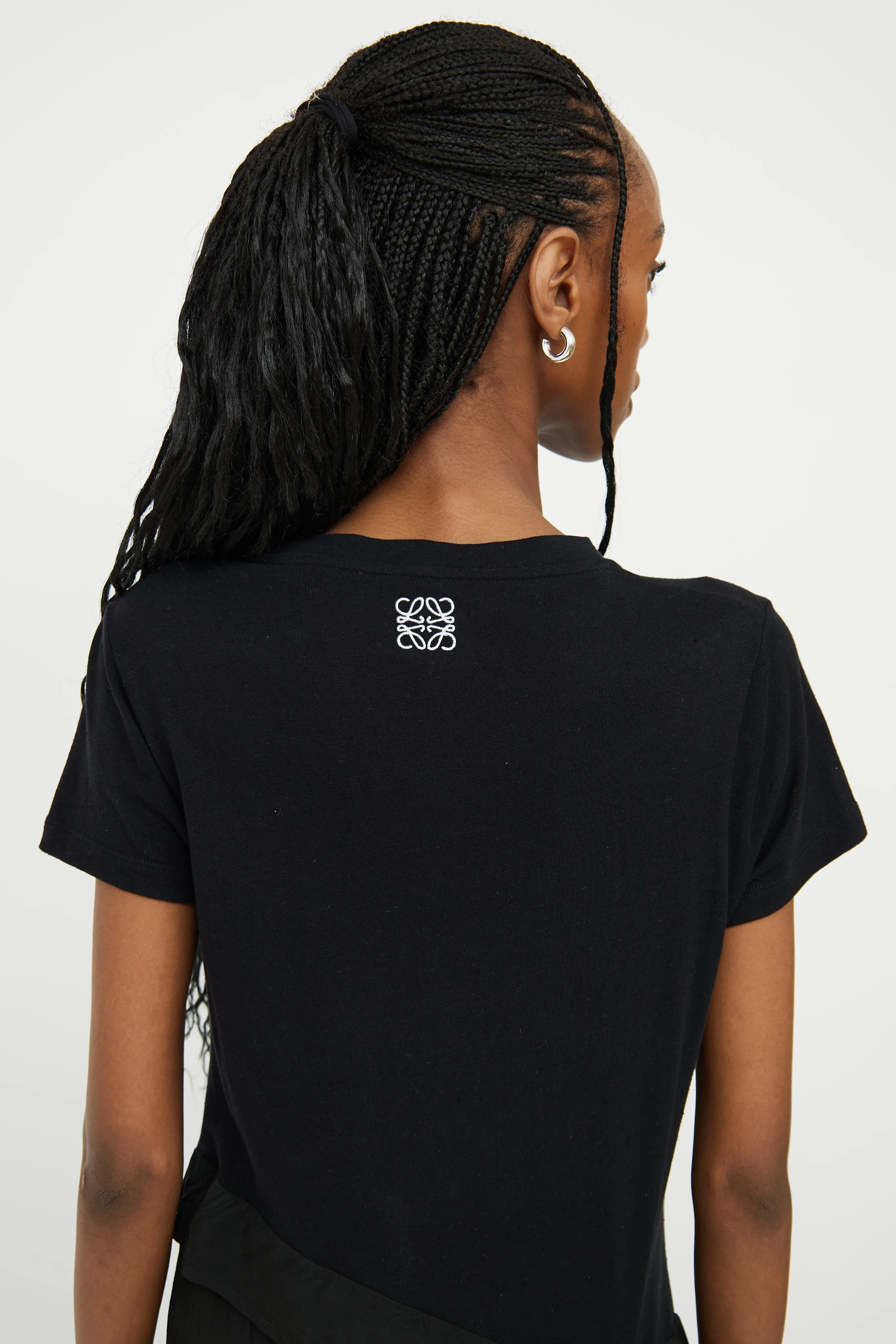 Black Silk Blend Anagram Logo Asymmetric Dress