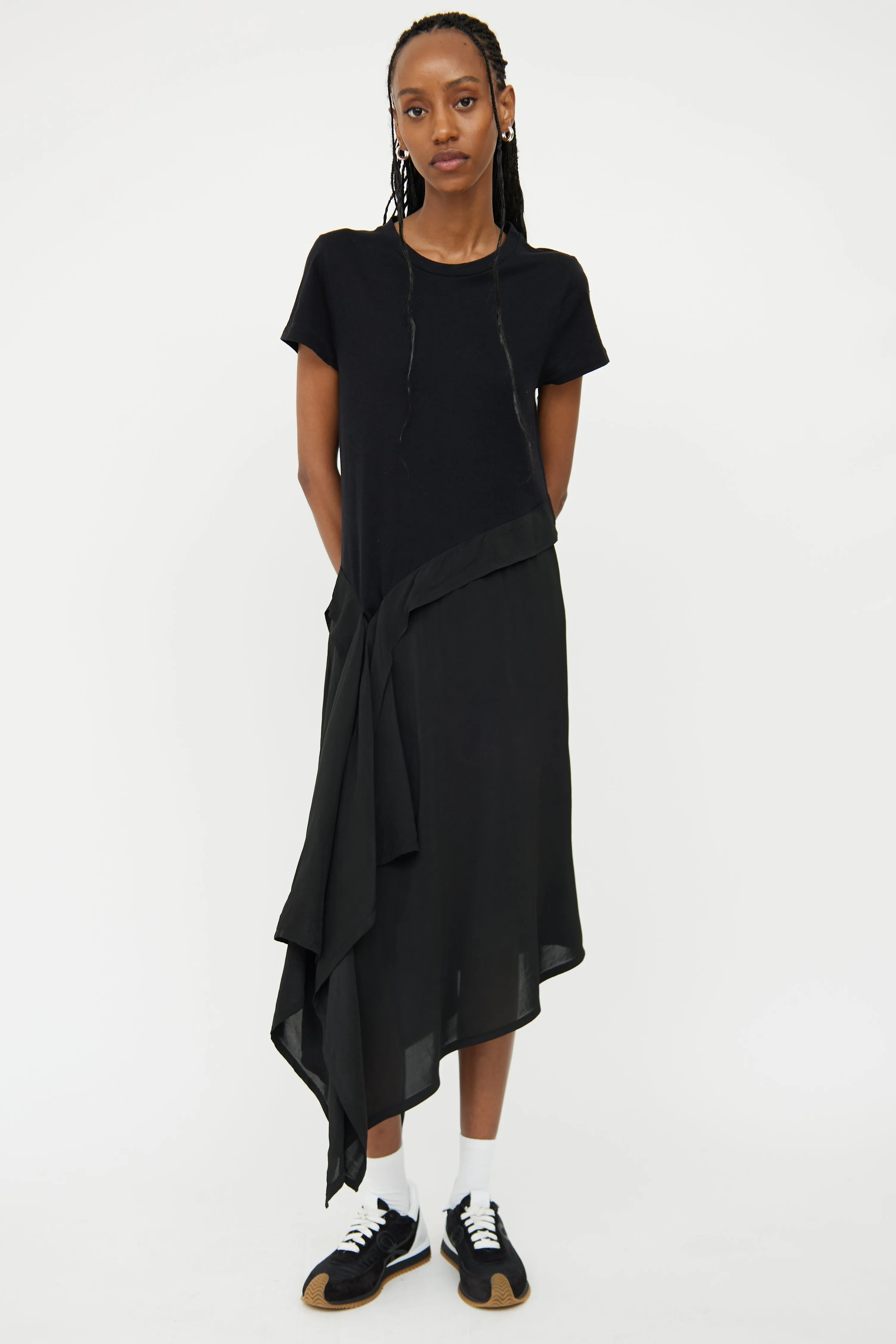 Black Silk Blend Anagram Logo Asymmetric Dress
