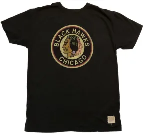 Chicago Blackhawks Retro Brand Black Semi-Faded Vintage Retro SS T-Shirt (L)