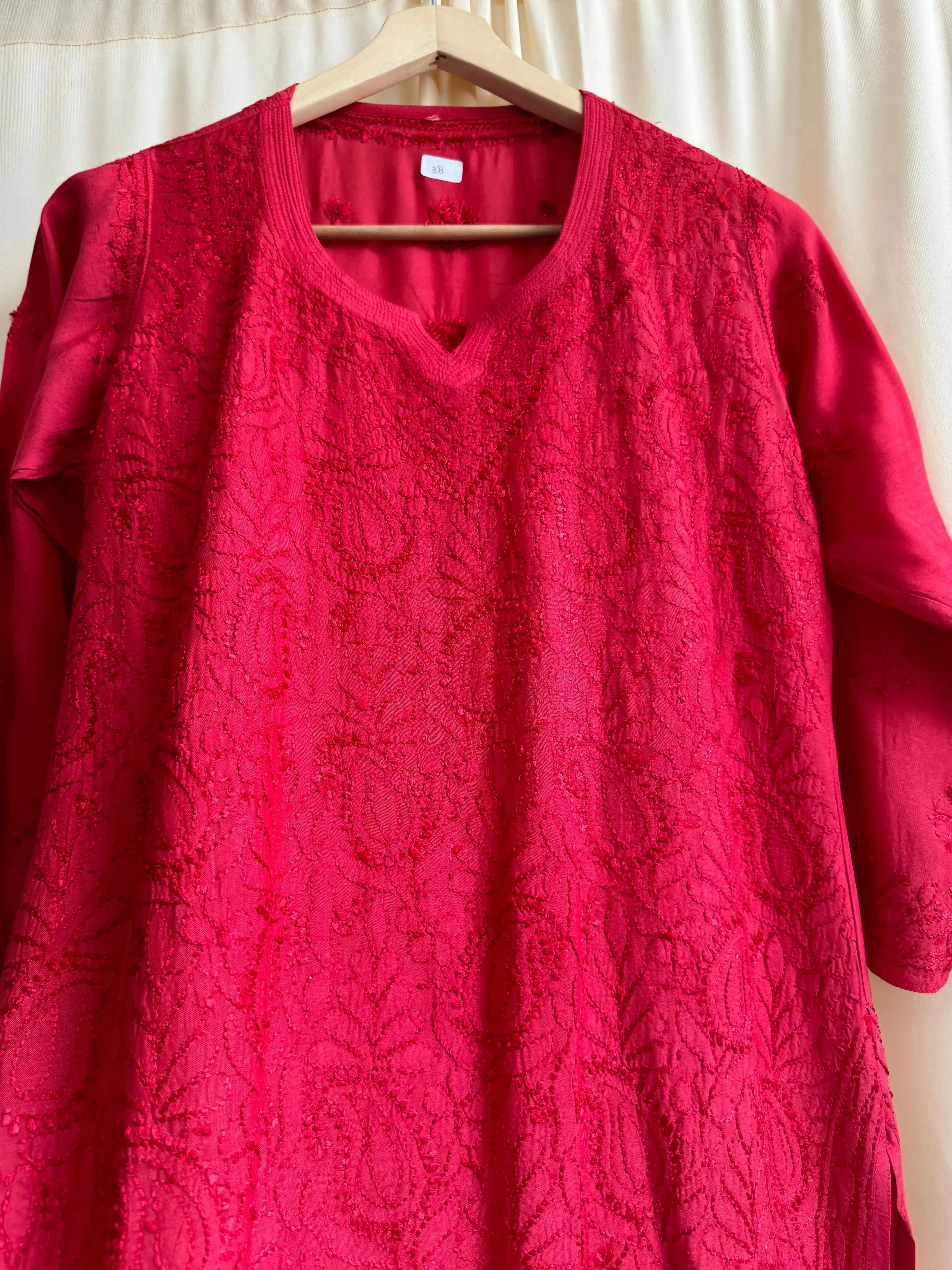 Chikankari Muslin short Top in Red