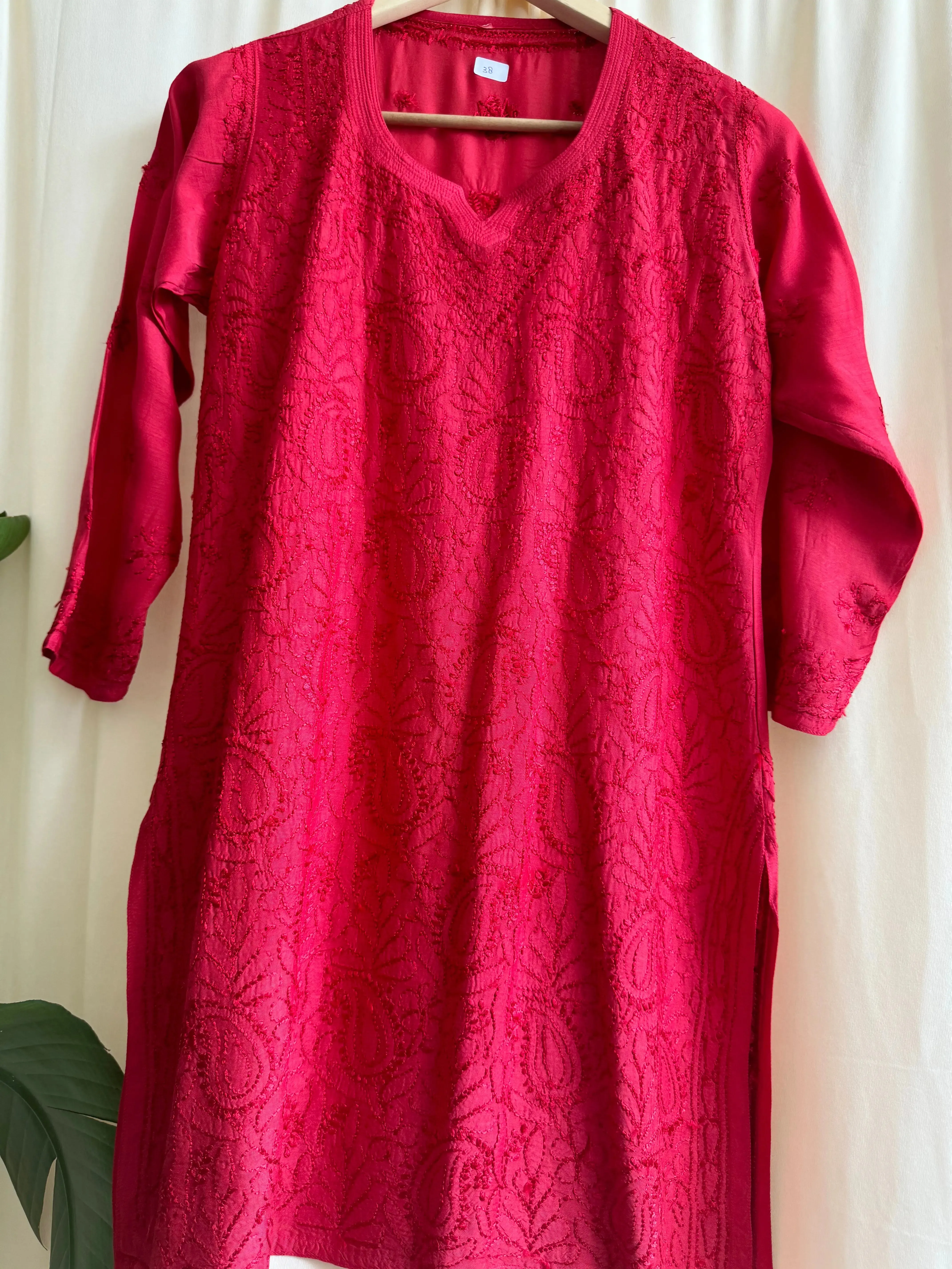 Chikankari Muslin short Top in Red