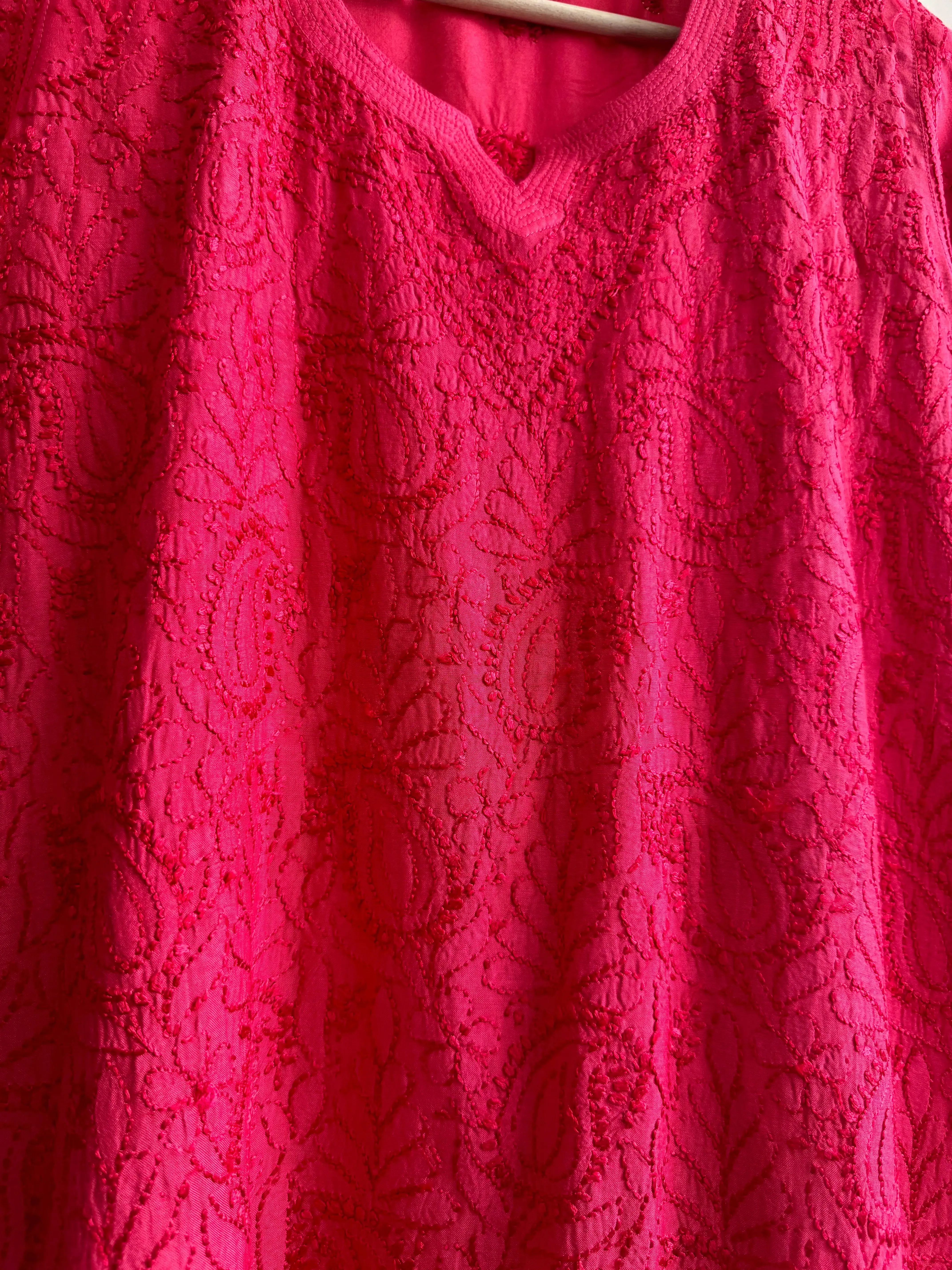 Chikankari Muslin short Top in Red