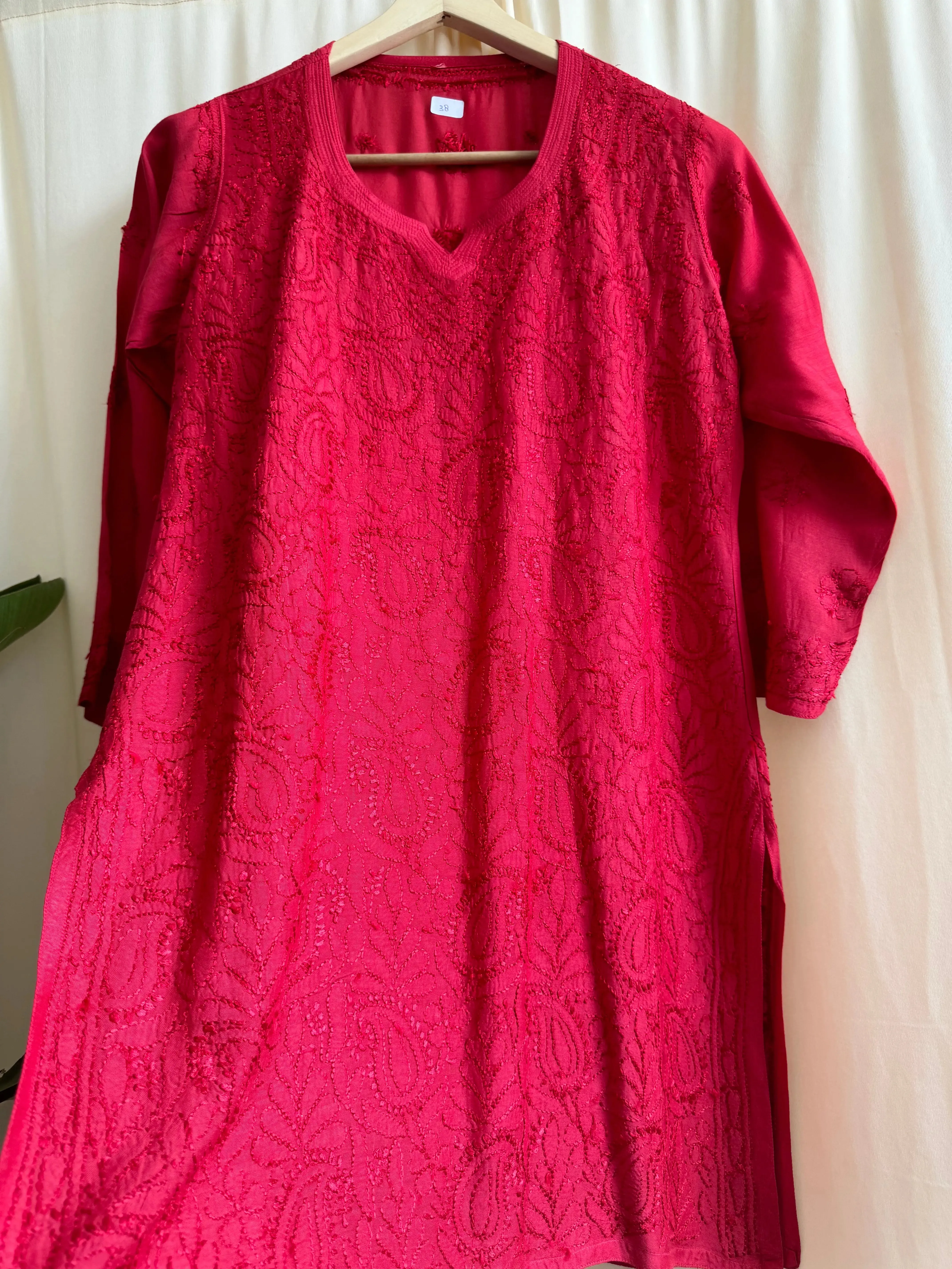 Chikankari Muslin short Top in Red