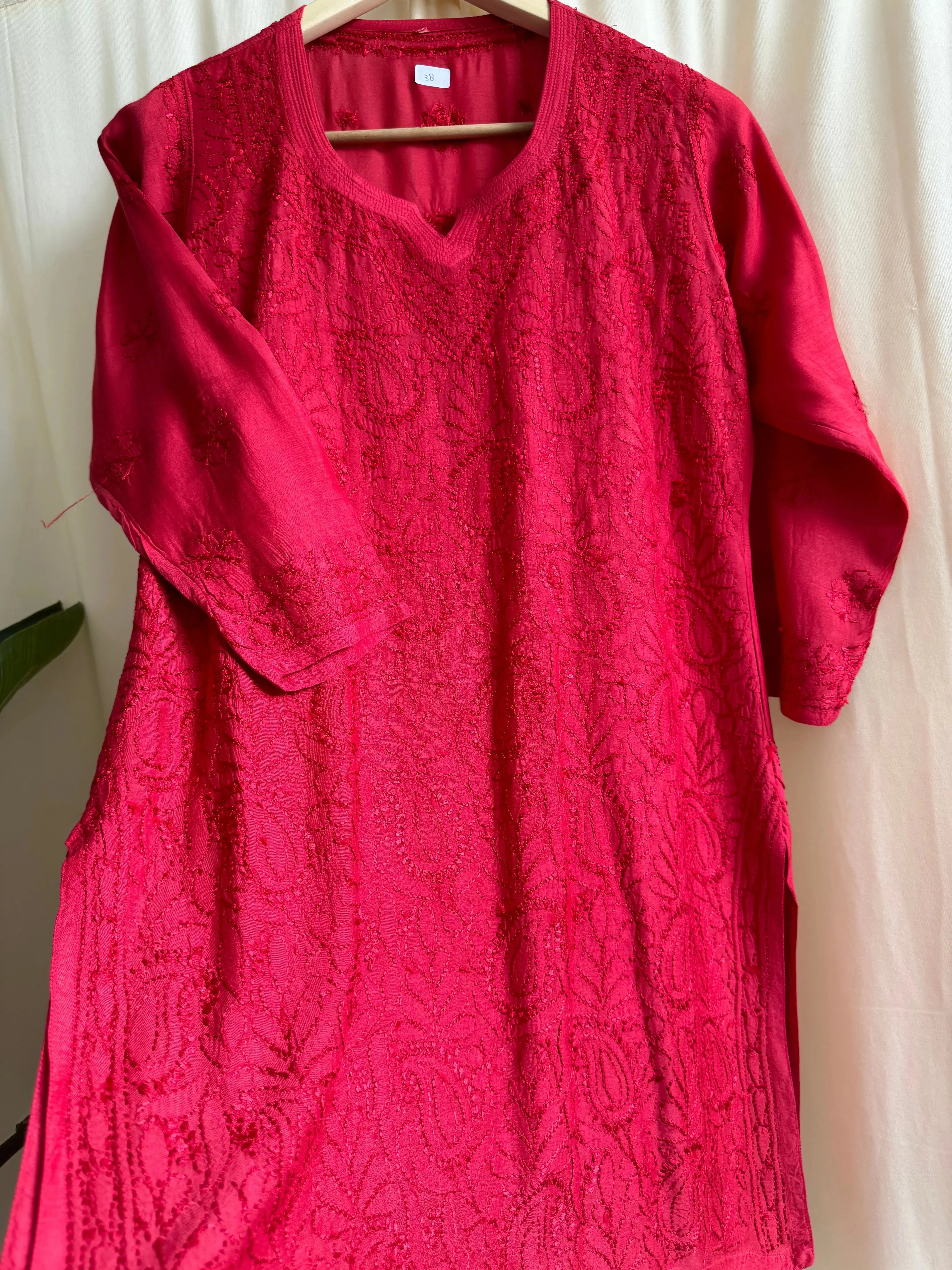 Chikankari Muslin short Top in Red