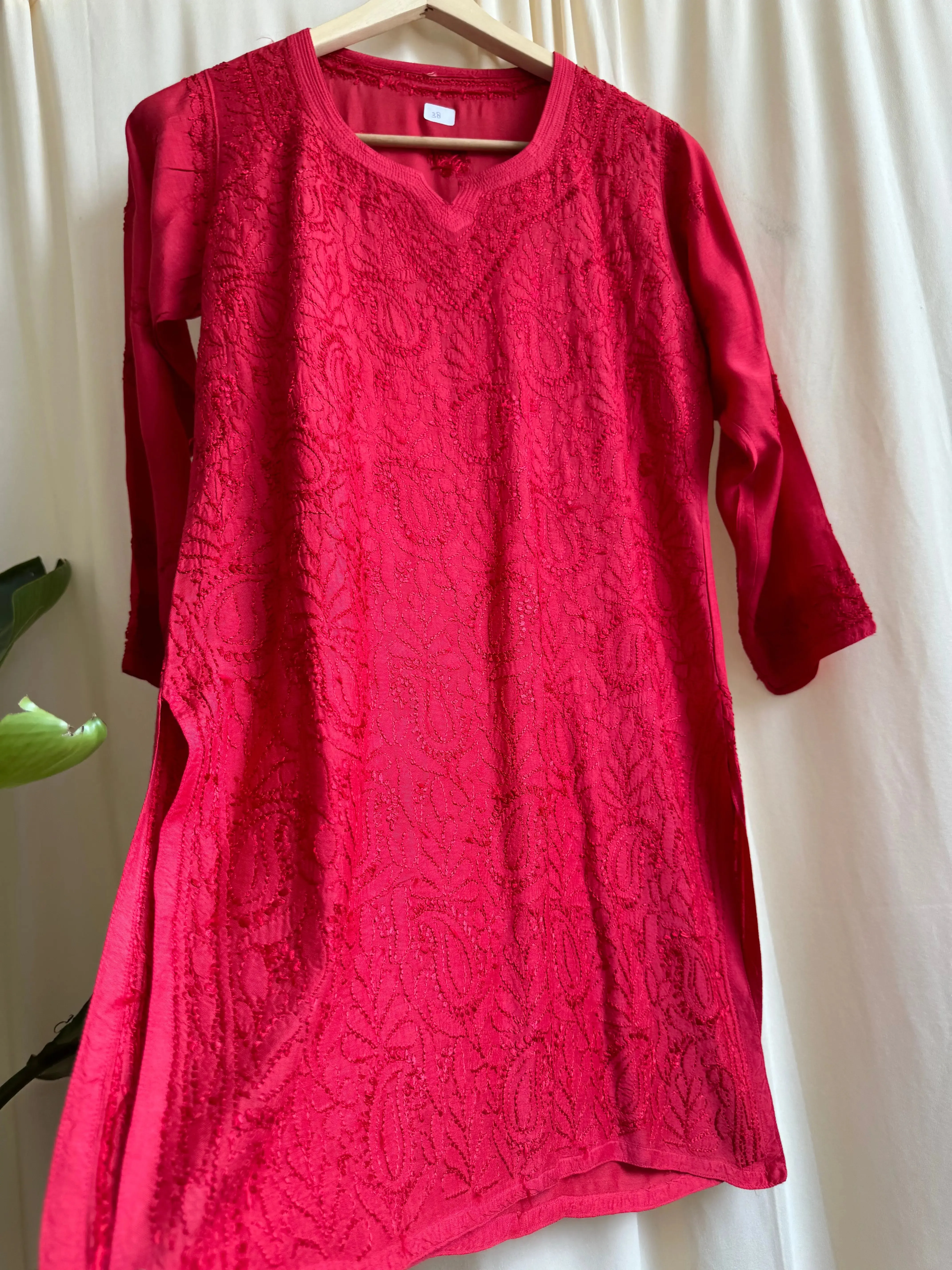 Chikankari Muslin short Top in Red