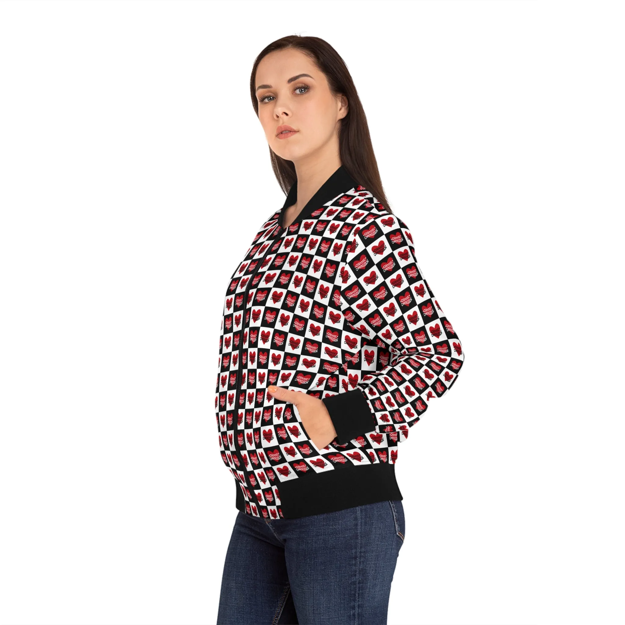 Choose Compassion Checkered Women's Bomber Jacket
