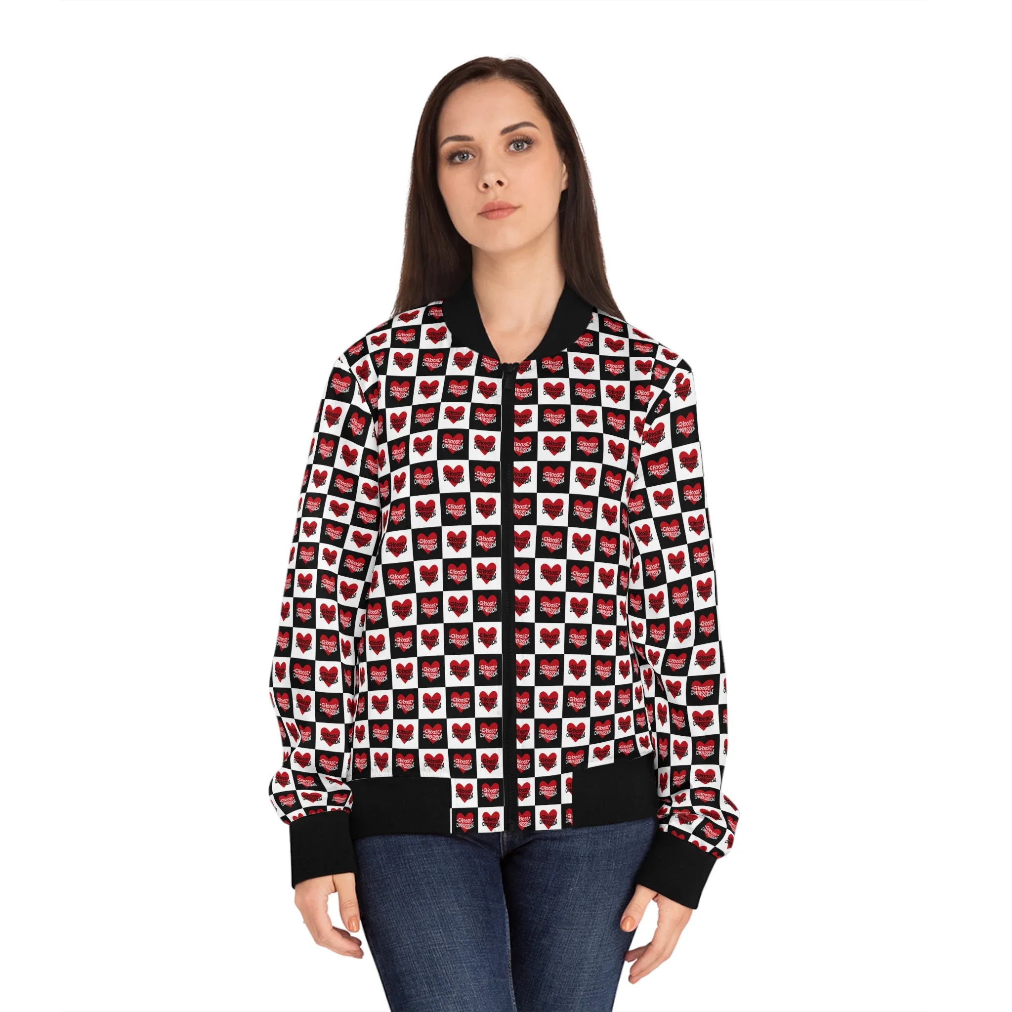 Choose Compassion Checkered Women's Bomber Jacket