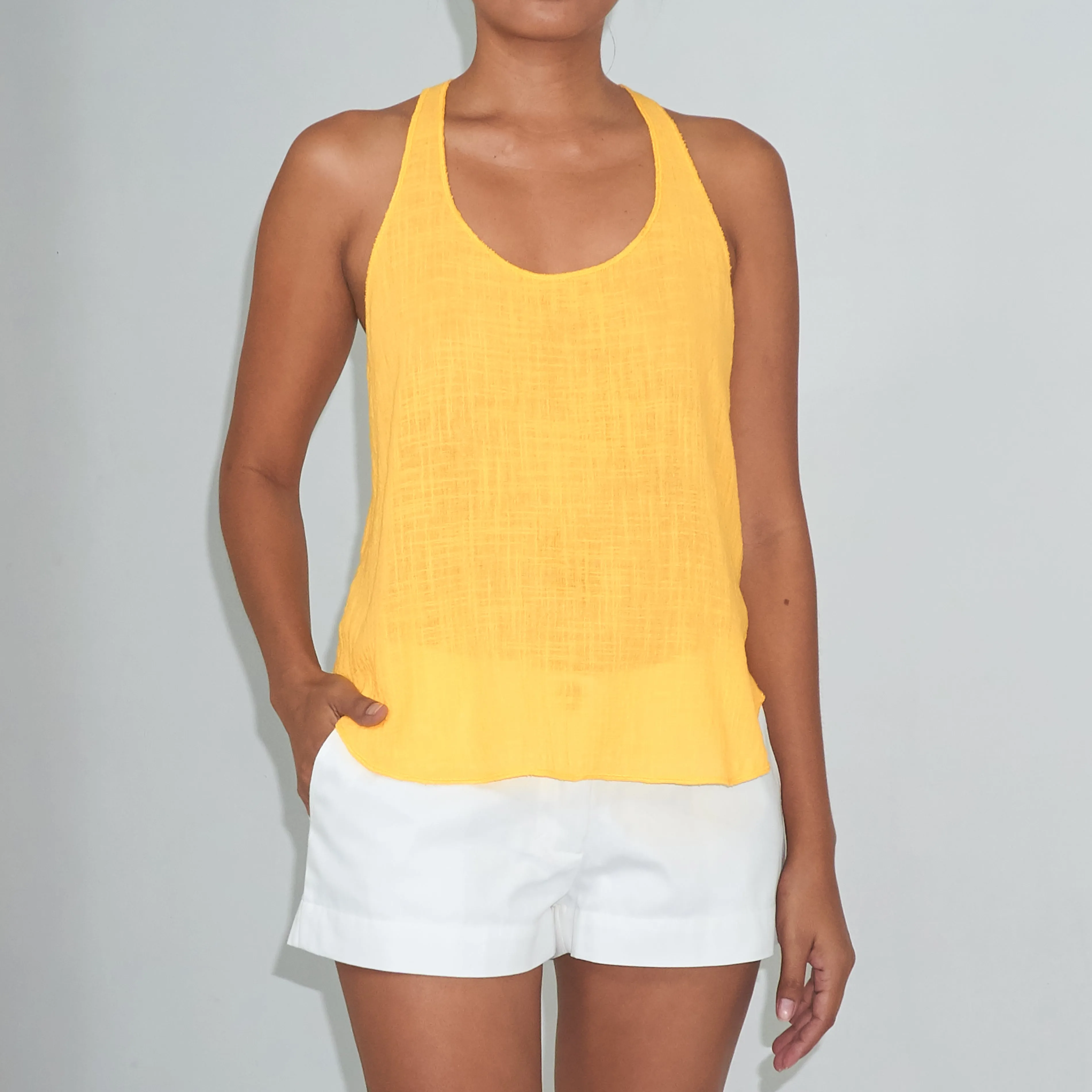 DAUN RACER TANK TOP - Cotton Gauze | Bright Yellow