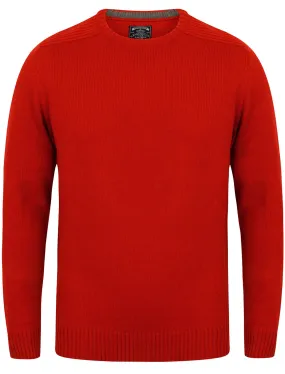 Drew Crew Neck Jumper with Ribbed Panels In Red - Kensington Eastside