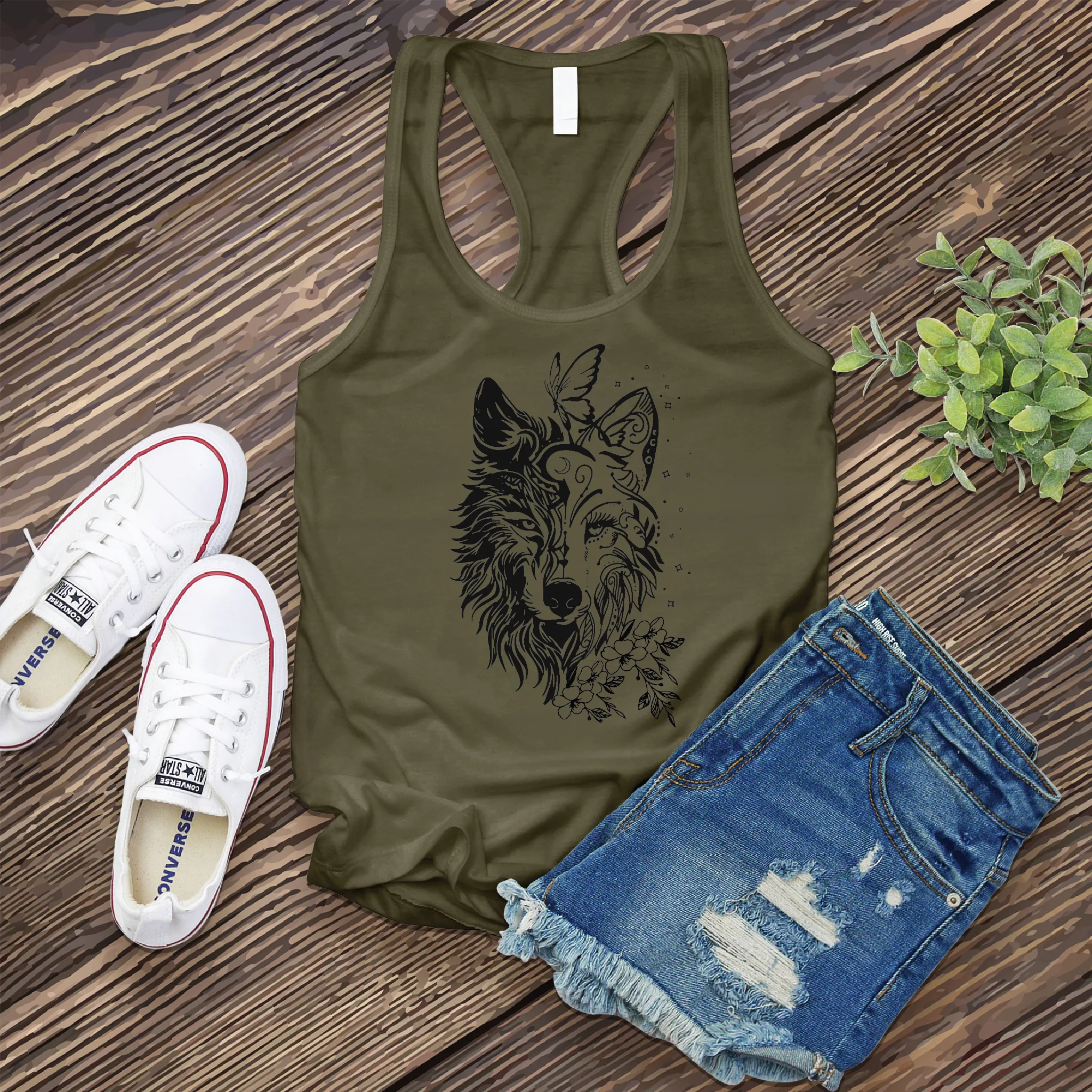 Floral Wolf Women's Tank Top