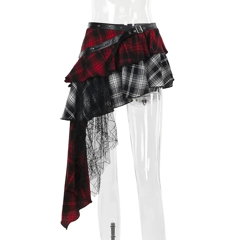 Grunge Chaos Asymmetrical Plaid Skirt
