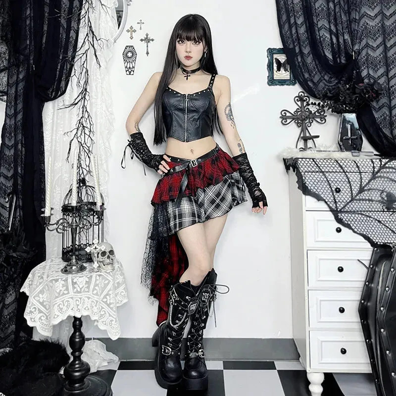 Grunge Chaos Asymmetrical Plaid Skirt