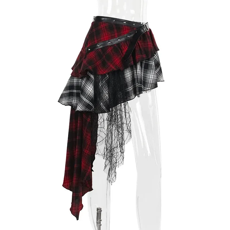 Grunge Chaos Asymmetrical Plaid Skirt