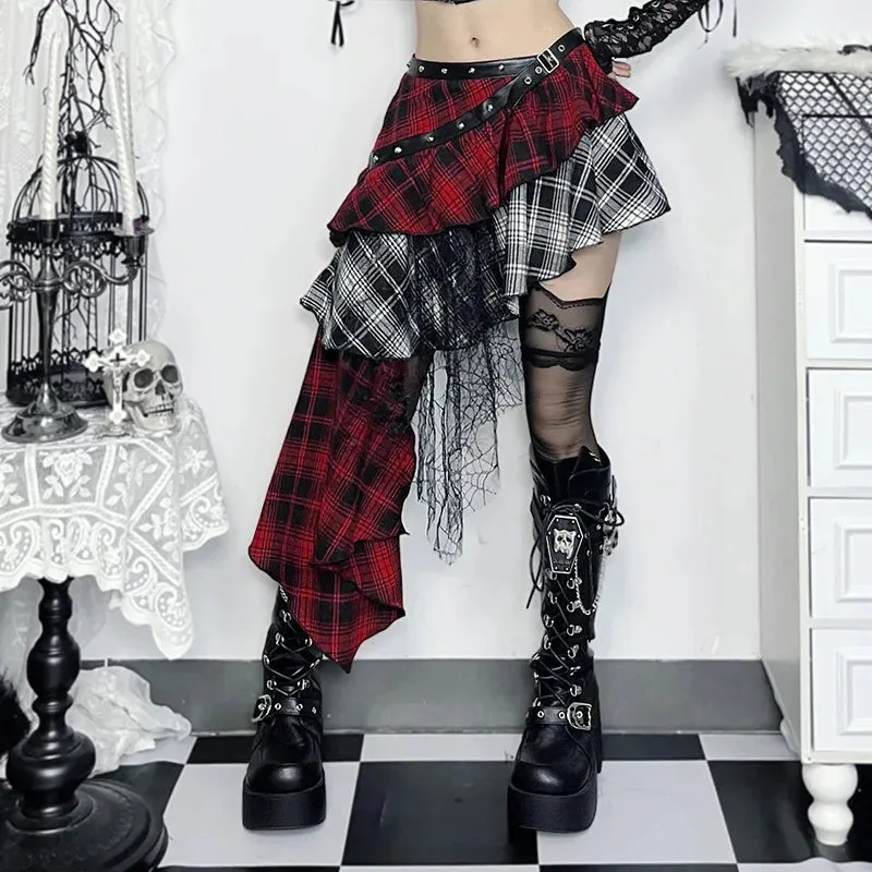Grunge Chaos Asymmetrical Plaid Skirt