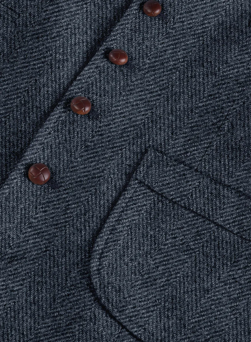Highlander Heavy Blue Herringbone Tweed Hunting Vest