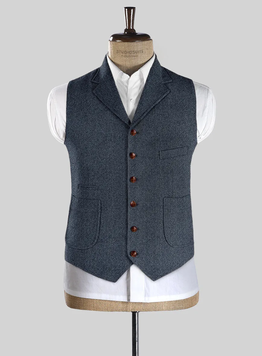 Highlander Heavy Blue Herringbone Tweed Hunting Vest