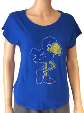Kansas Jayhawks Retro Brand Women Blue Loose Capped Sleeve T-Shirt