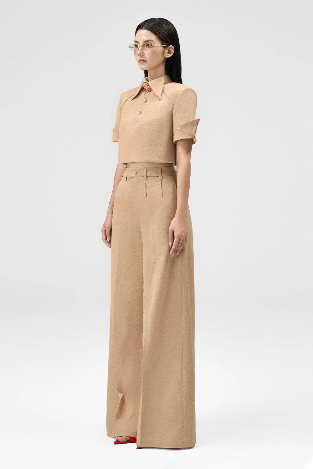 Margot Cropped Square Neck Taffeta Top