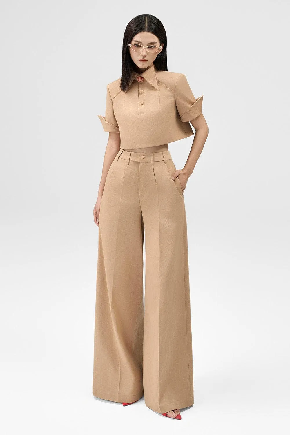 Margot Cropped Square Neck Taffeta Top