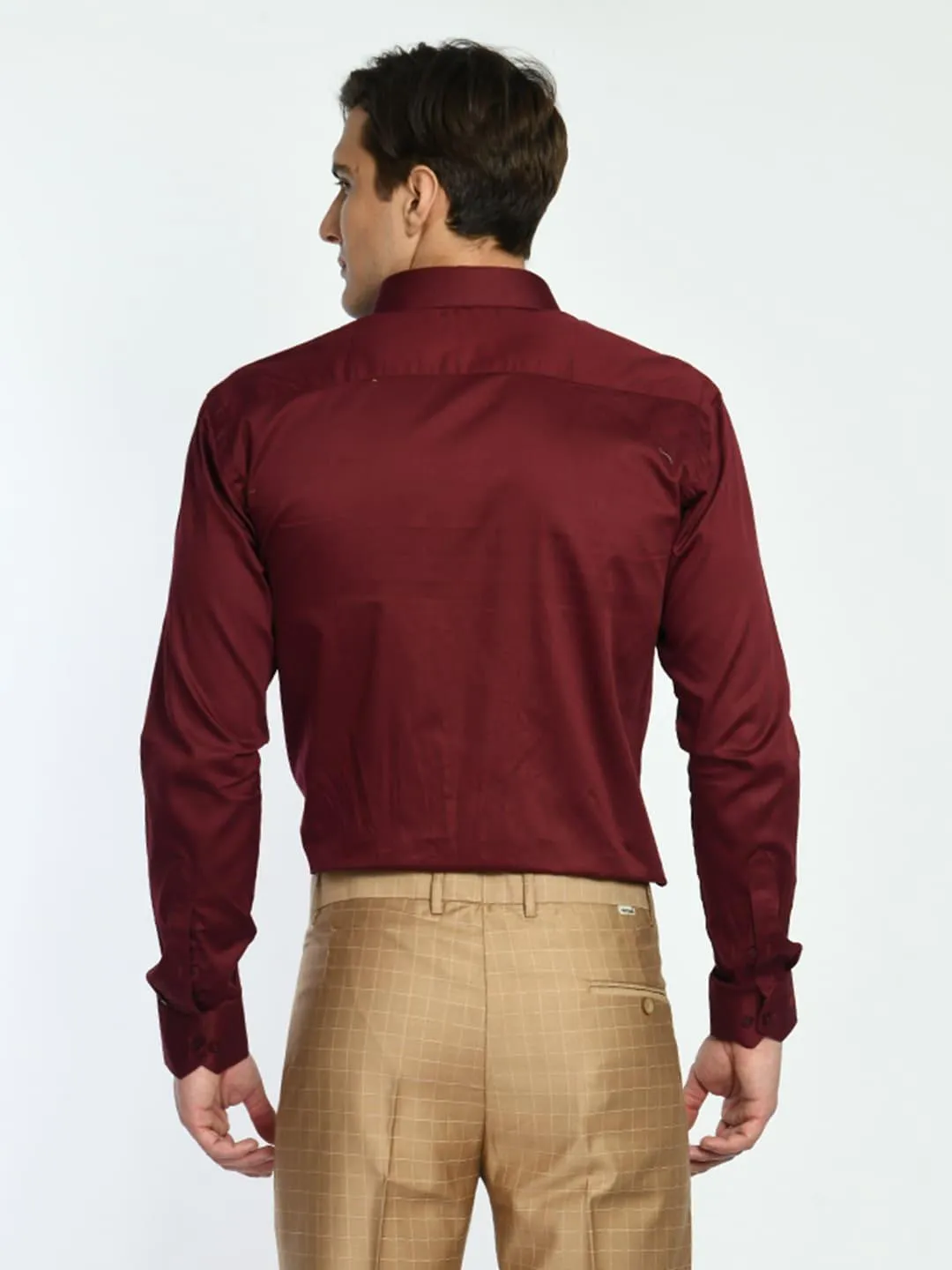 Men's Maroon Solid Giza Cotton Spread Collar Shirt