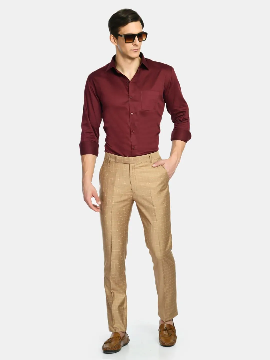 Men's Maroon Solid Giza Cotton Spread Collar Shirt