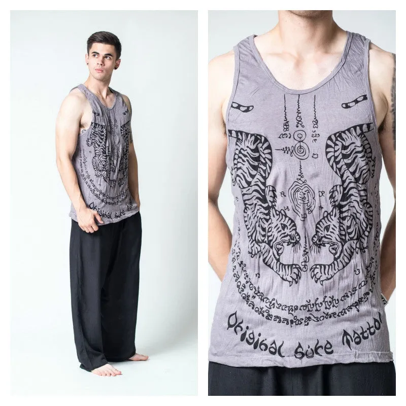 Mens Thai Tattoo Tank Top in Gray