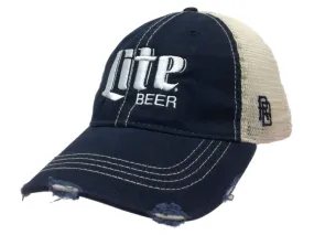 Miller Lite Brewing Company Retro Brand Vintage Mesh Beer Navy Blue Adj Hat Cap