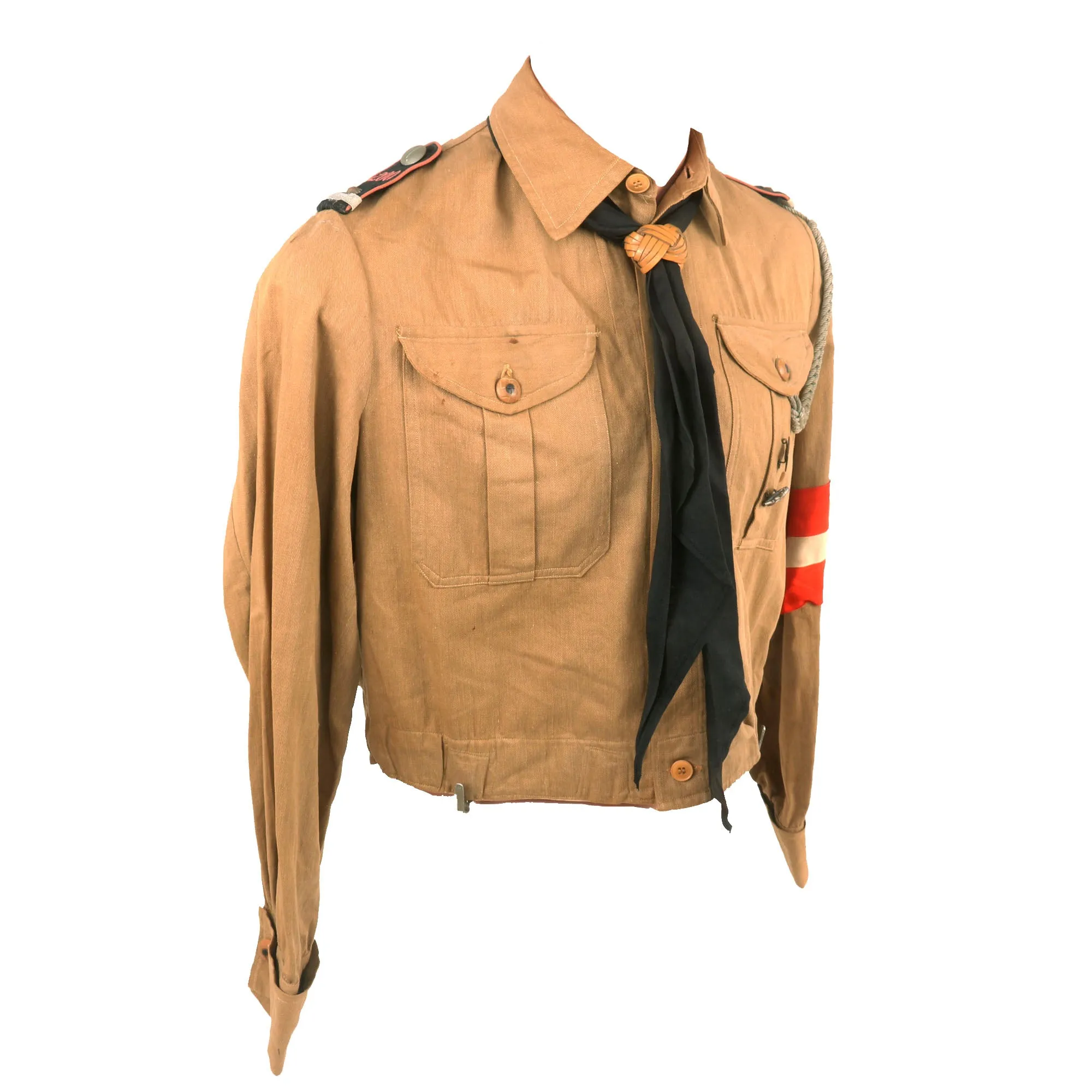 Original German WWII HJ Youth East Berlin Motor HJ Oberkameradschaftsführer Uniform Tan Shirt with Scarf & Armband - Bann 200