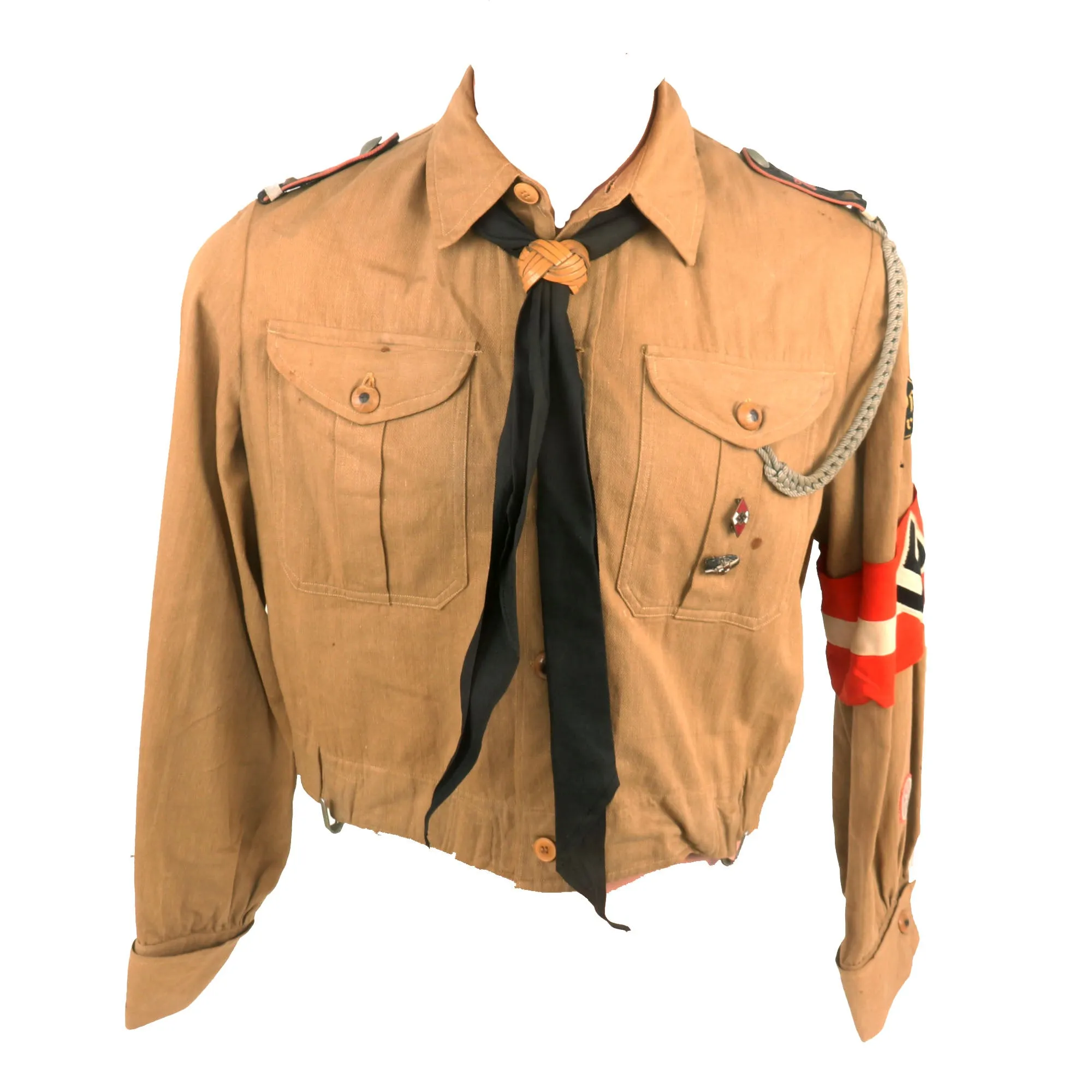 Original German WWII HJ Youth East Berlin Motor HJ Oberkameradschaftsführer Uniform Tan Shirt with Scarf & Armband - Bann 200