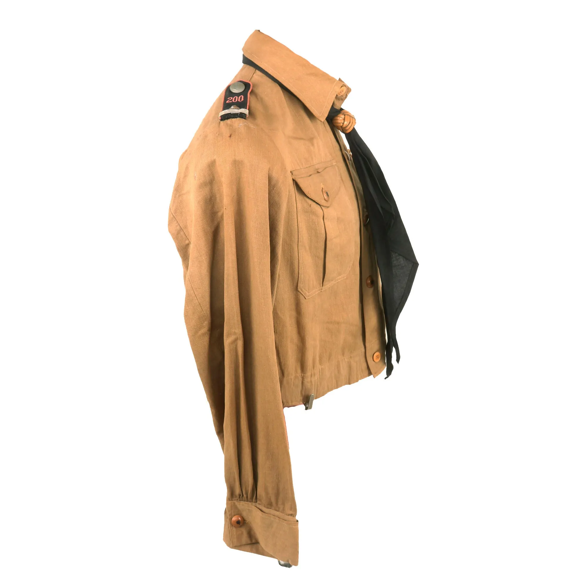 Original German WWII HJ Youth East Berlin Motor HJ Oberkameradschaftsführer Uniform Tan Shirt with Scarf & Armband - Bann 200