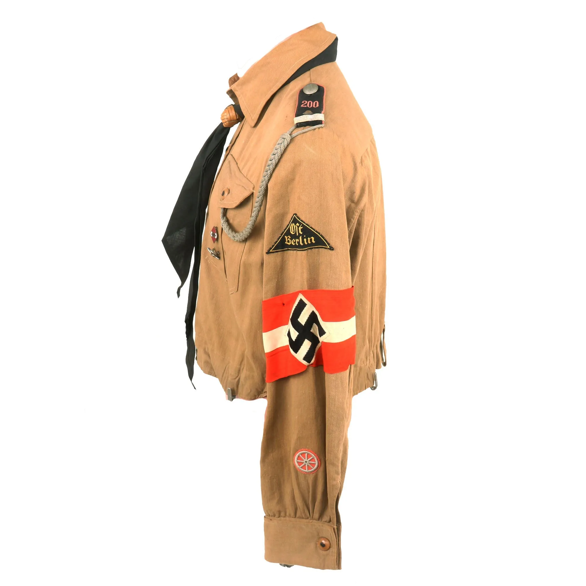 Original German WWII HJ Youth East Berlin Motor HJ Oberkameradschaftsführer Uniform Tan Shirt with Scarf & Armband - Bann 200