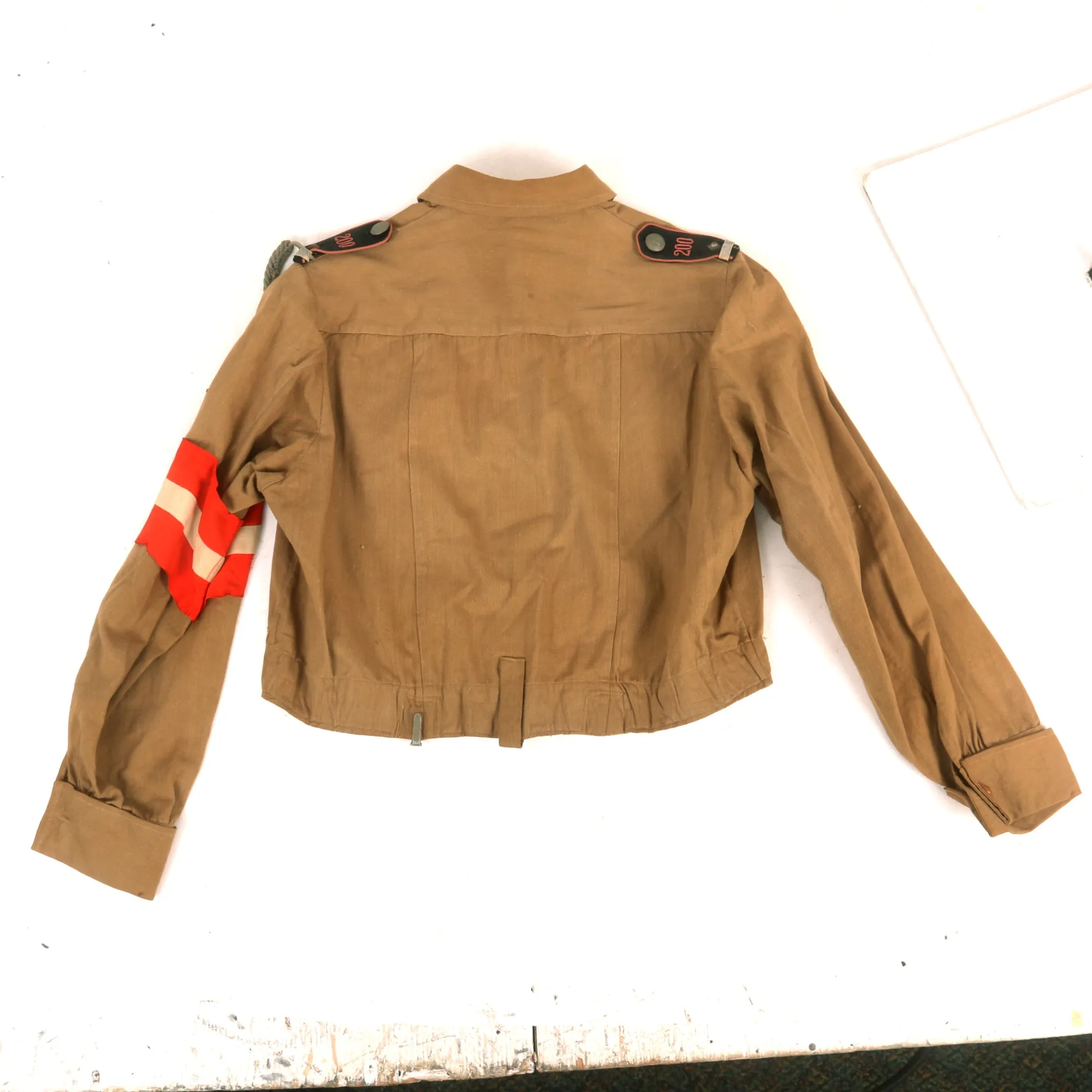 Original German WWII HJ Youth East Berlin Motor HJ Oberkameradschaftsführer Uniform Tan Shirt with Scarf & Armband - Bann 200