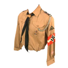 Original German WWII HJ Youth East Berlin Motor HJ Oberkameradschaftsführer Uniform Tan Shirt with Scarf & Armband - Bann 200