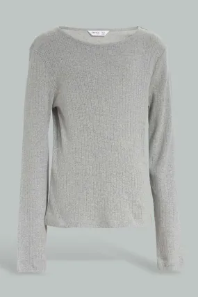 Senior Girls Grey Ribbed Thermal Top