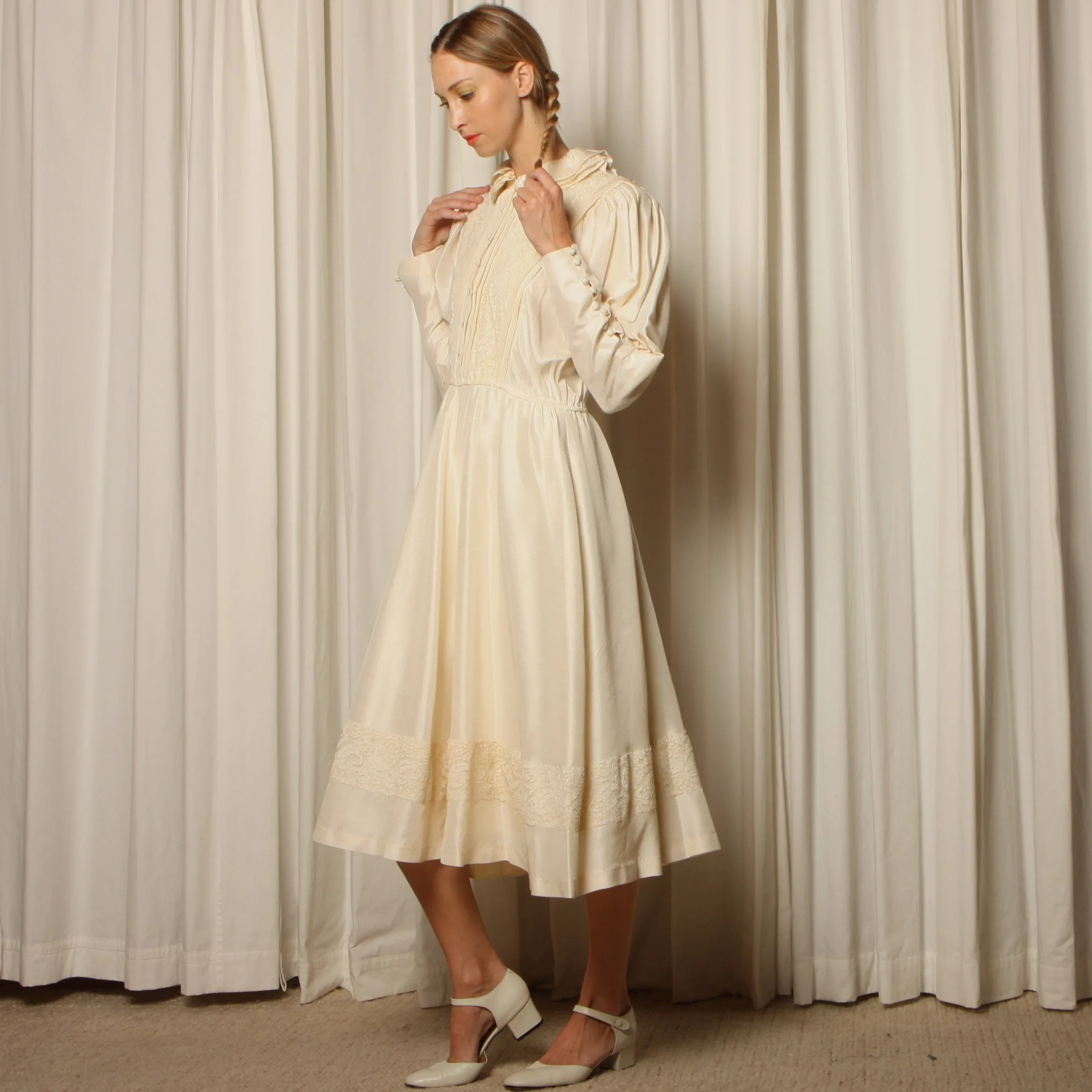 Vintage 80's Prue Acton Australian Cream Silk Wedding Dress